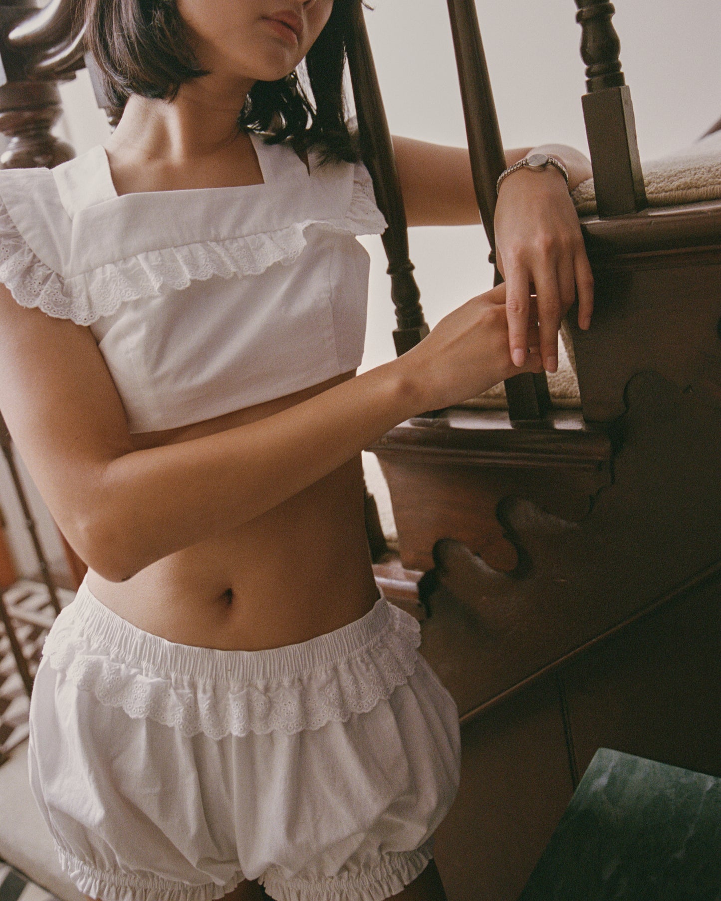 Lace Cut Crop - White