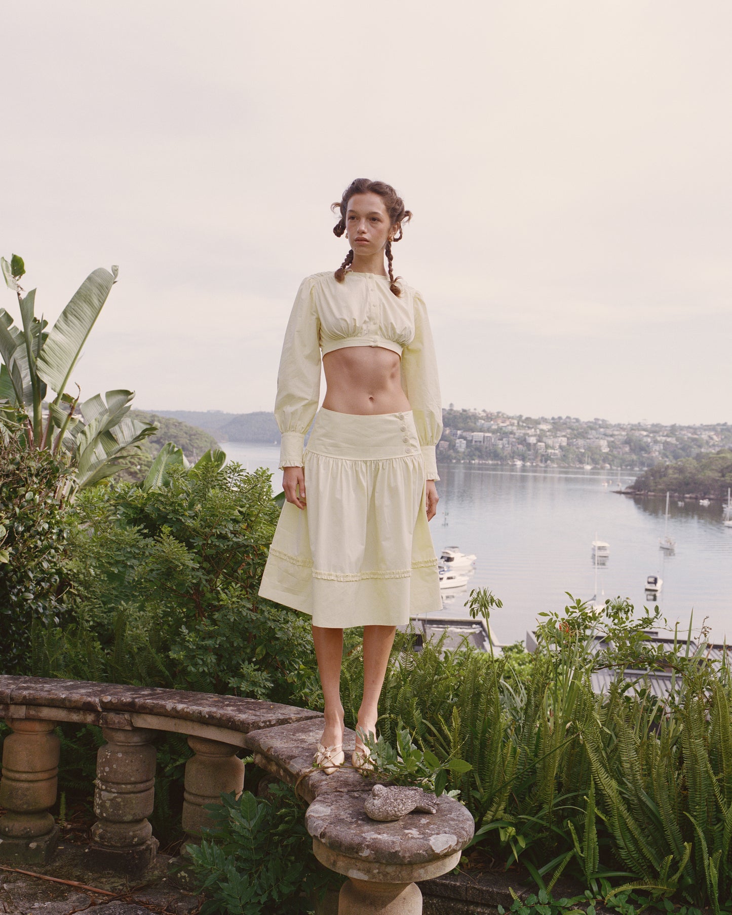 Ruche Button Midi Skirt - Citrine