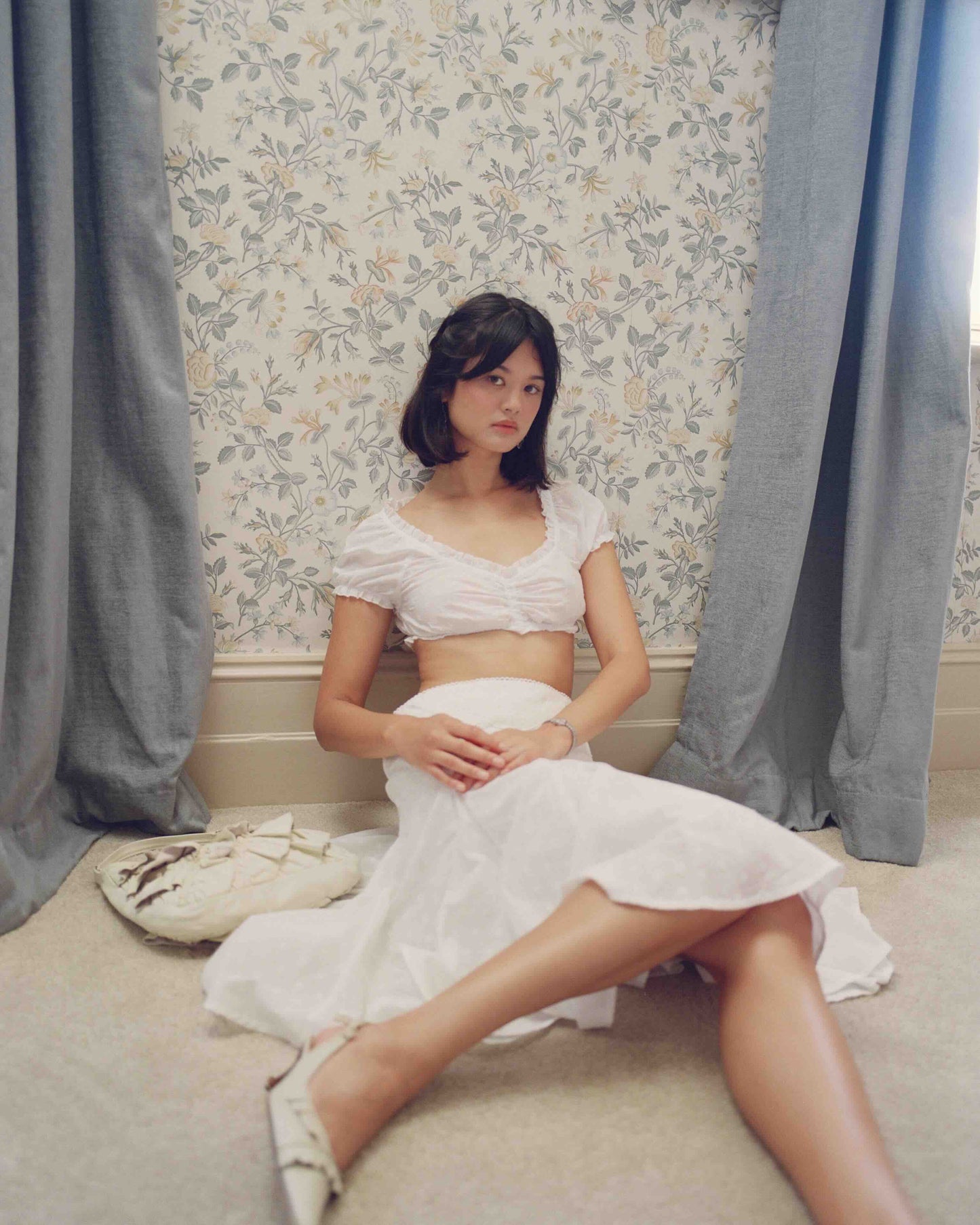 Lace Eyelet Midi Skirt
