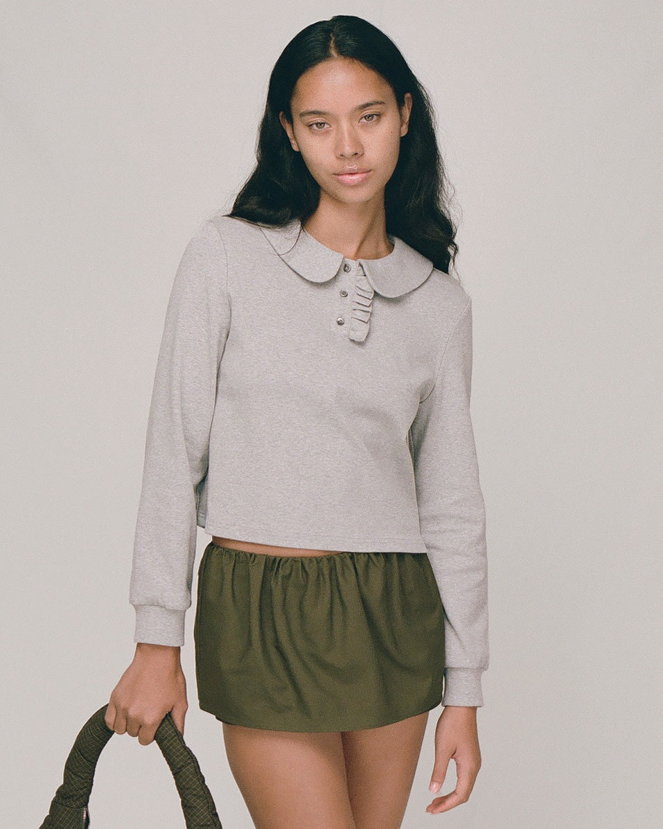 Polo Long Sleeve Top - Grey