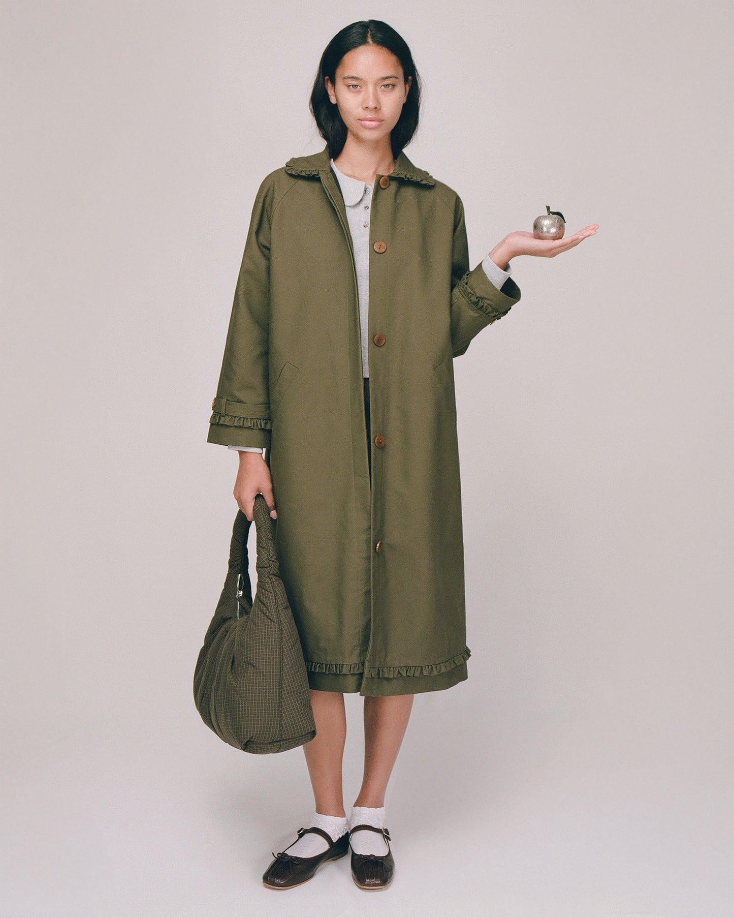 Tailored Gather Trench Coat - Eucalyptus