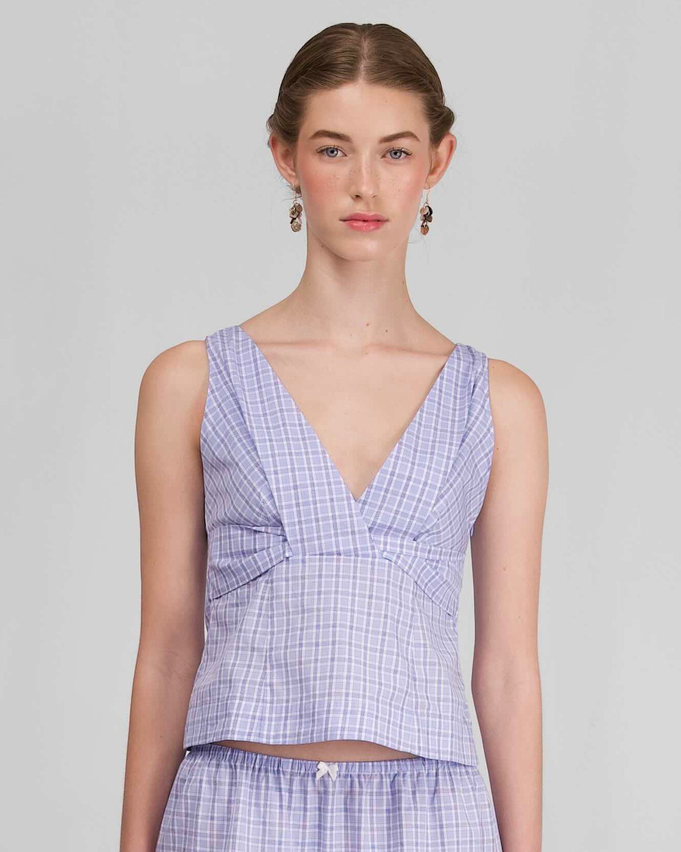 Knot Tank Top - Sky Blue Check