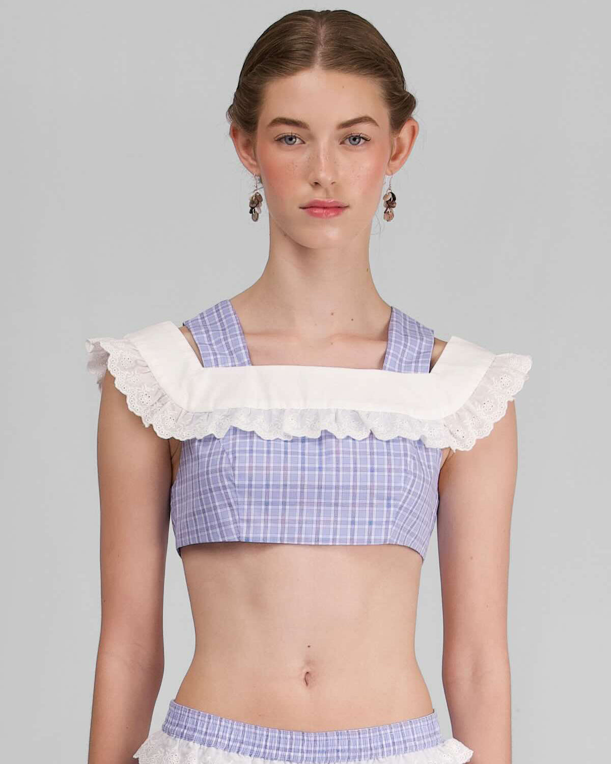Lace Cut Crop - Sky Blue Check