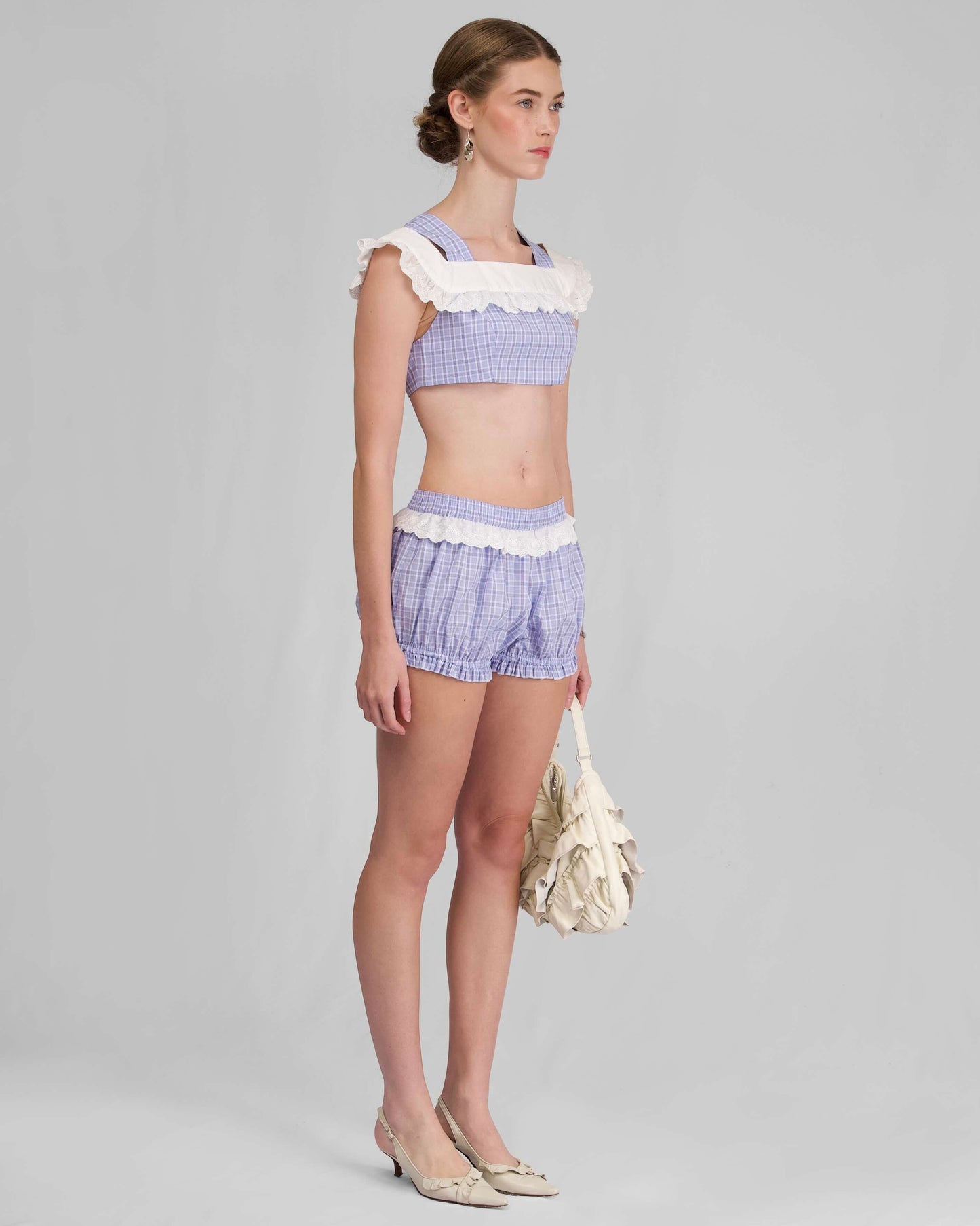 Lace Cut Crop - Sky Blue Check