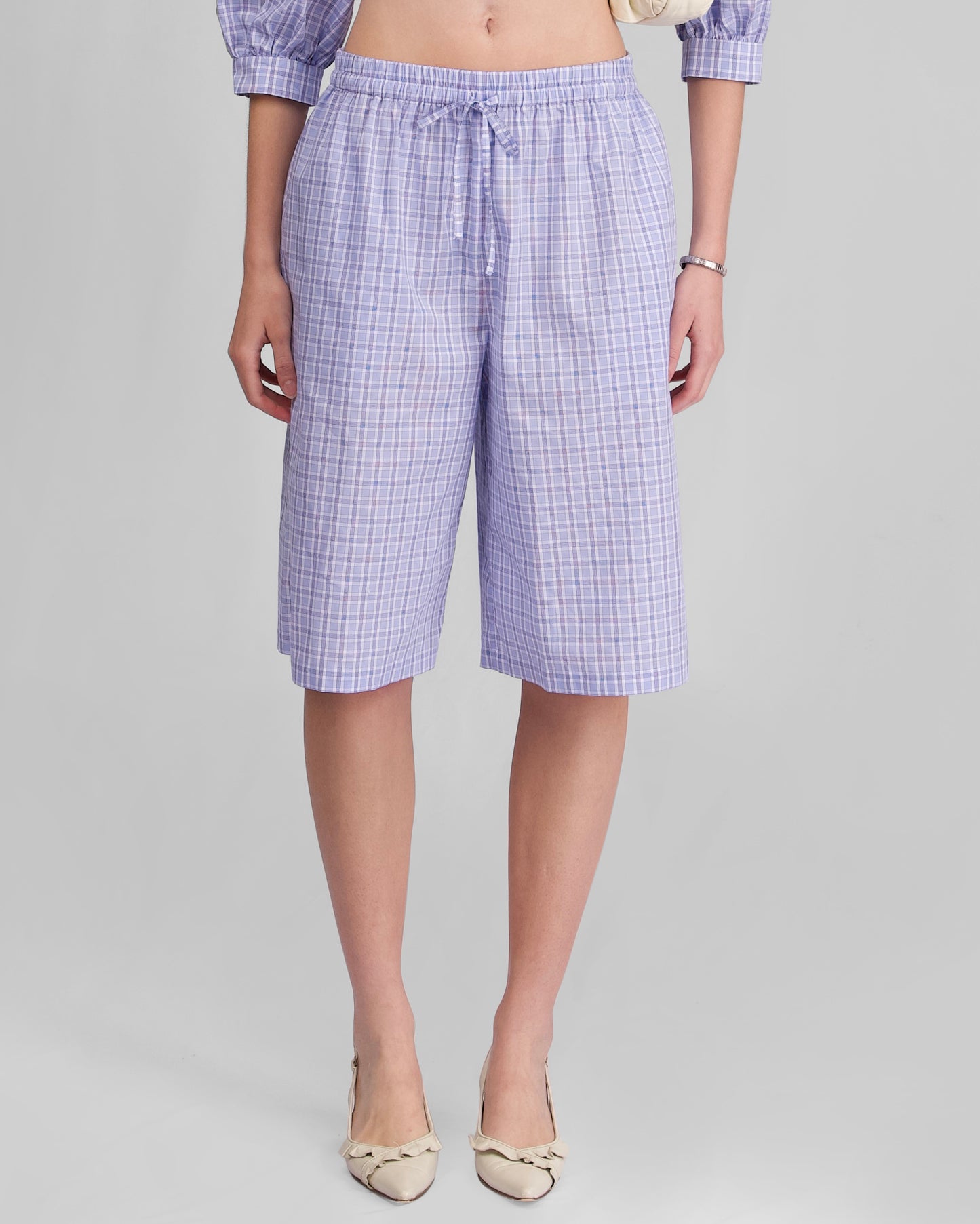 Drawstring Long Boxer - Sky Blue Check