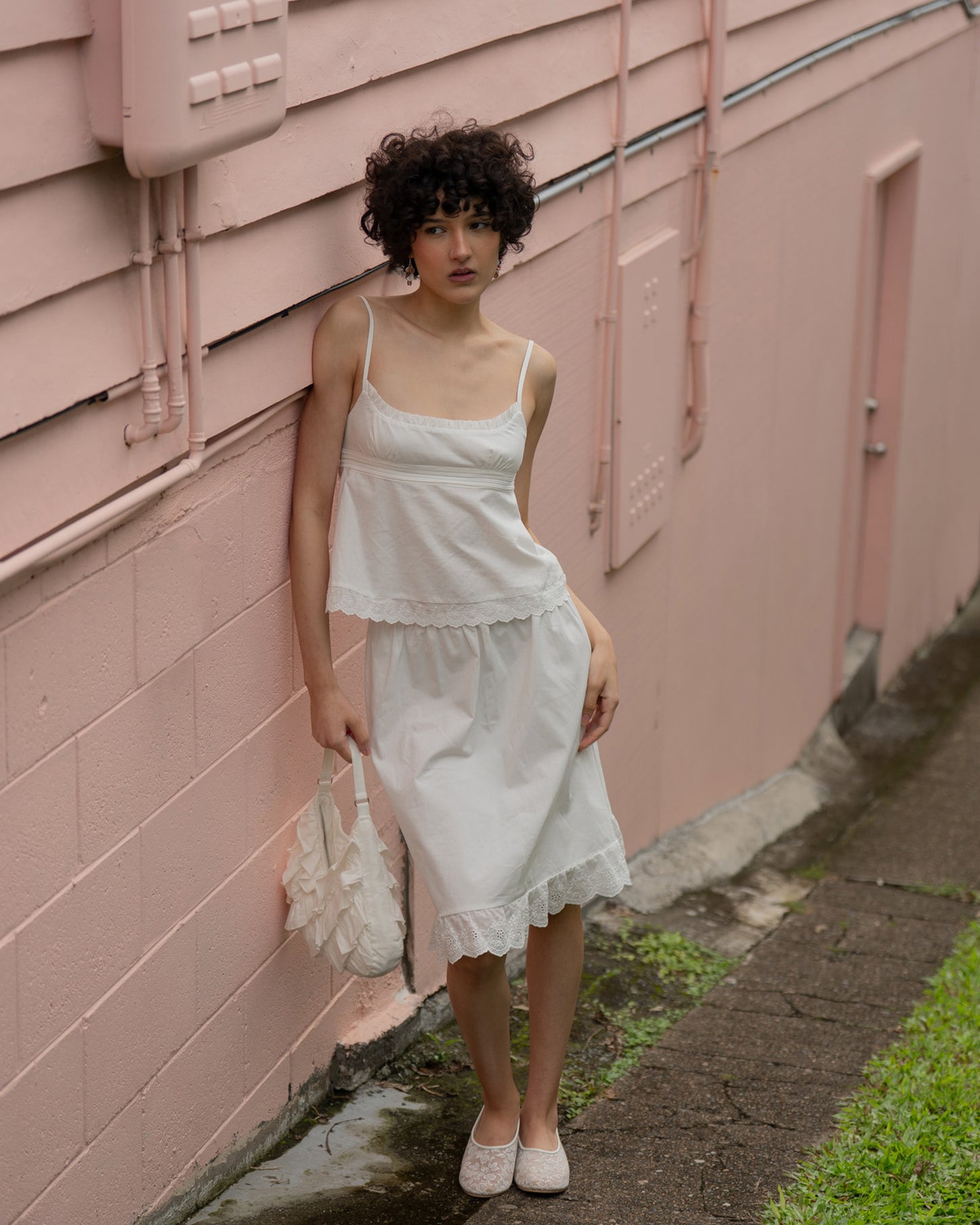 My Mum Made It - Lace Hem Midi Skirt - White