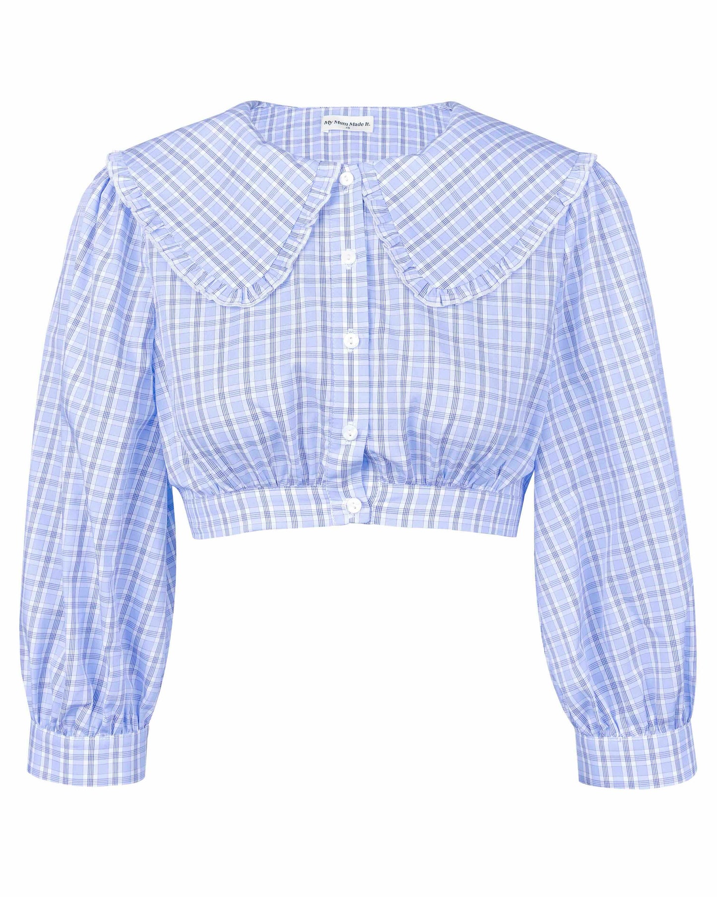 Collar Crop Blouse - Sky Blue Check