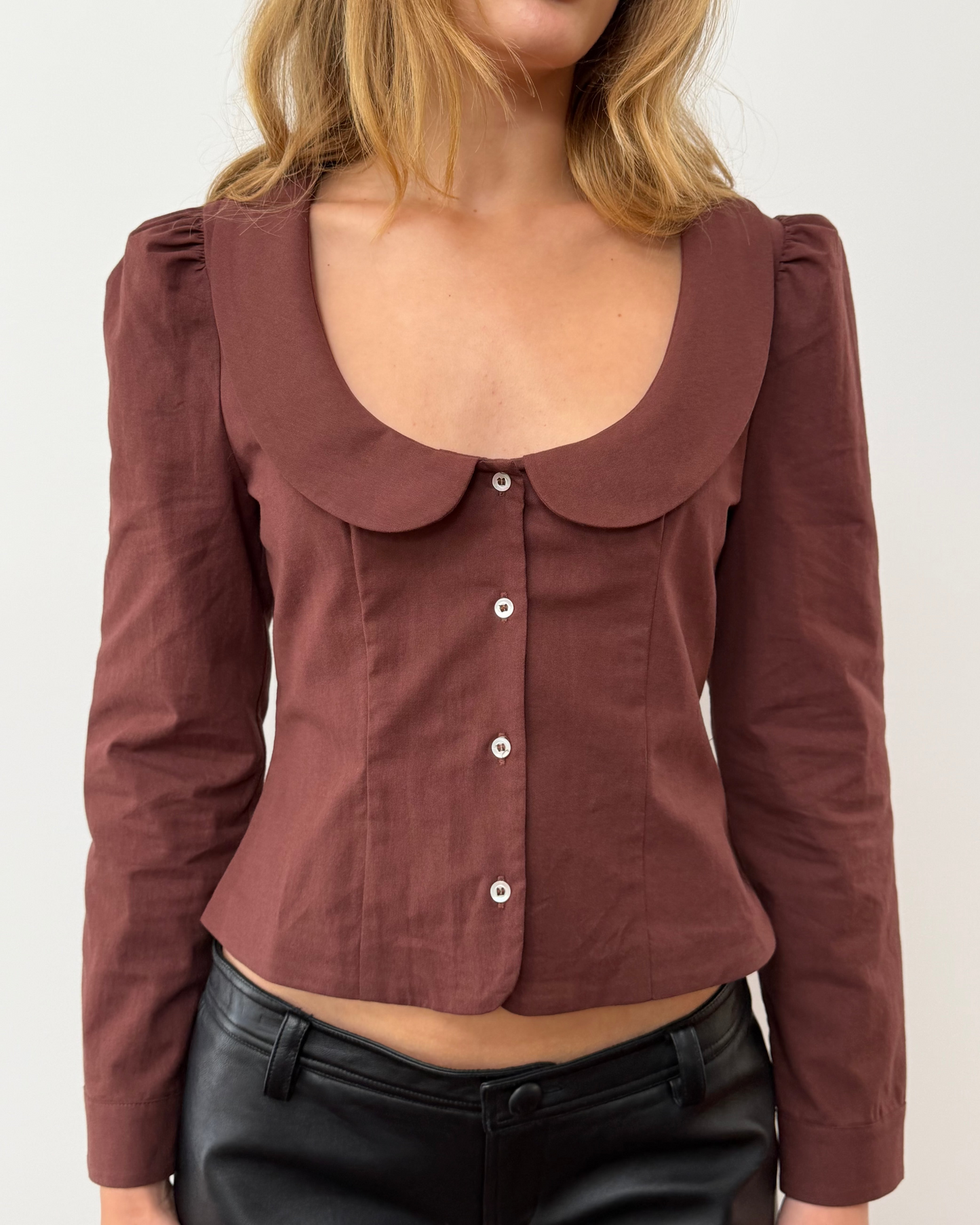 Curved Collar Button Shirt - Dirt