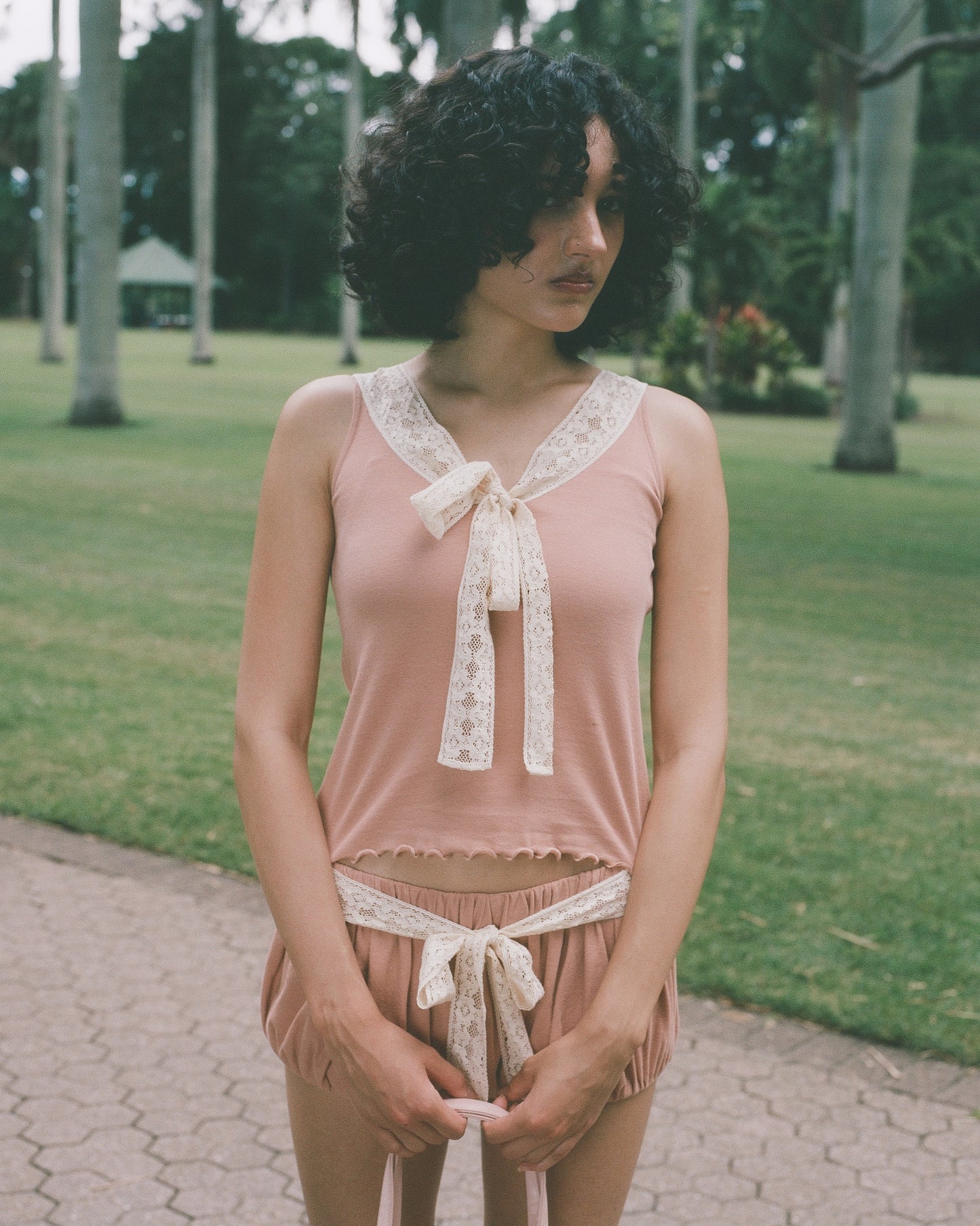 Lace Bow Tank - Rose Veil