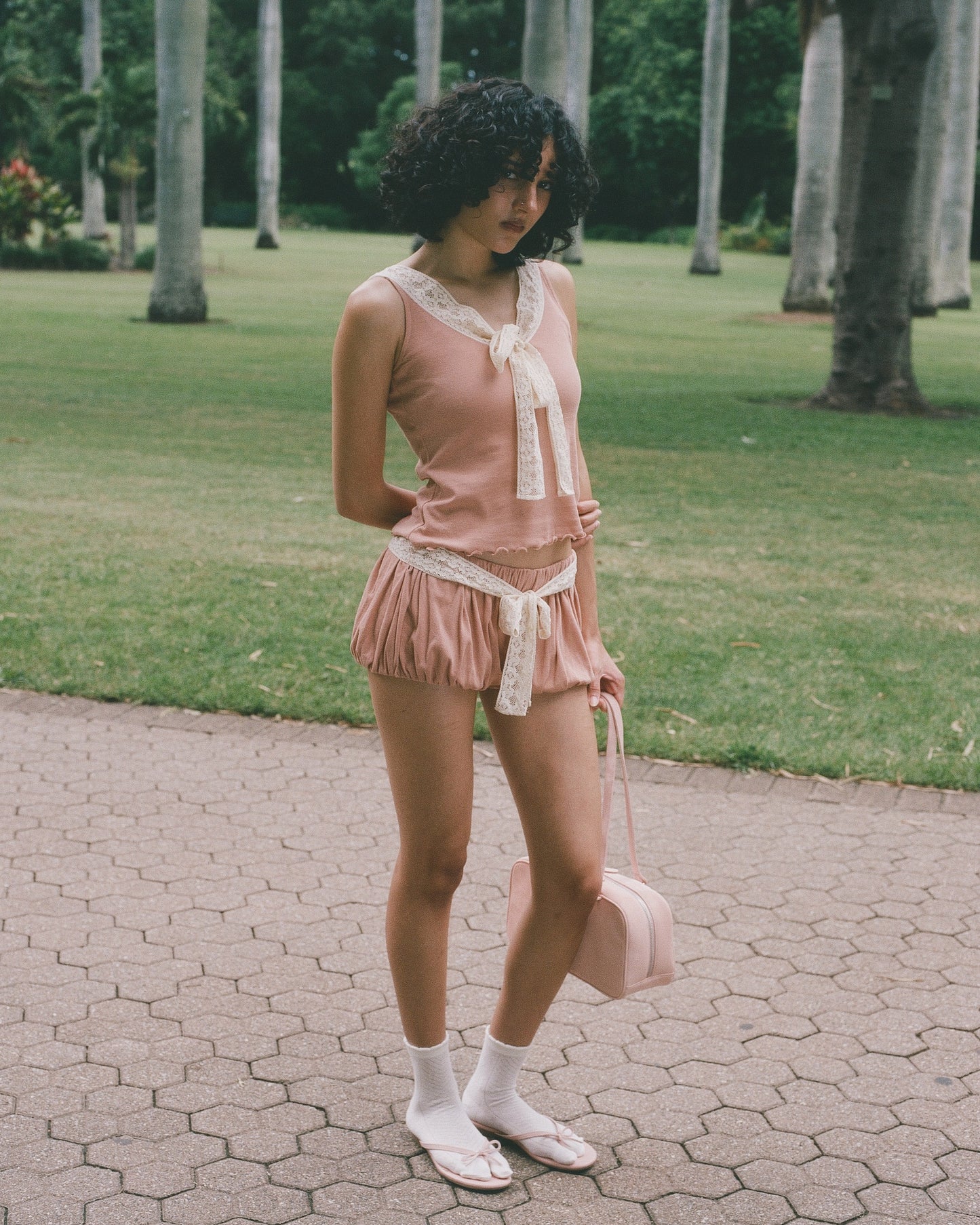 Lace Bow Shorts - Rose Veil