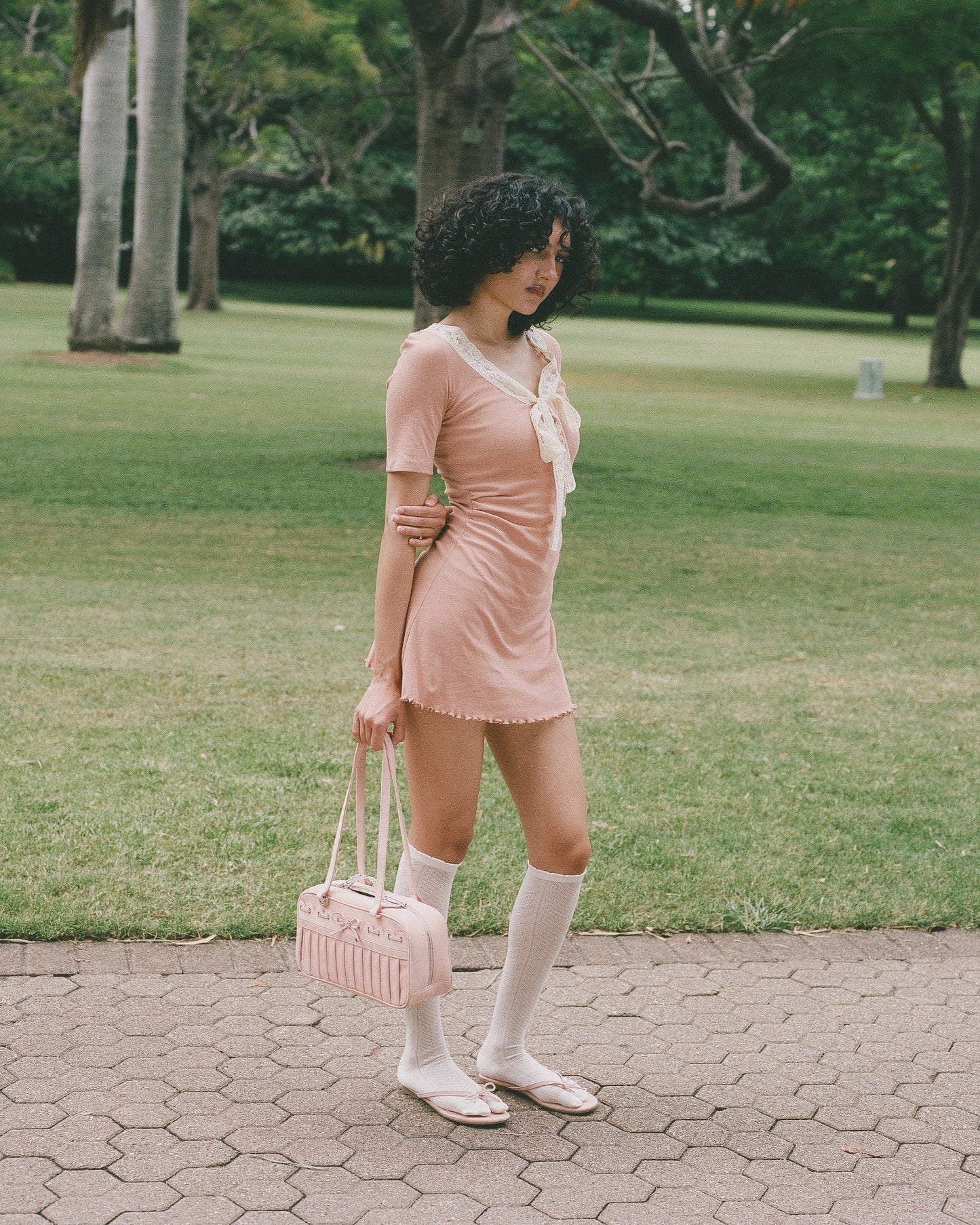 Lace Bow Mini Dress - Rose Veil