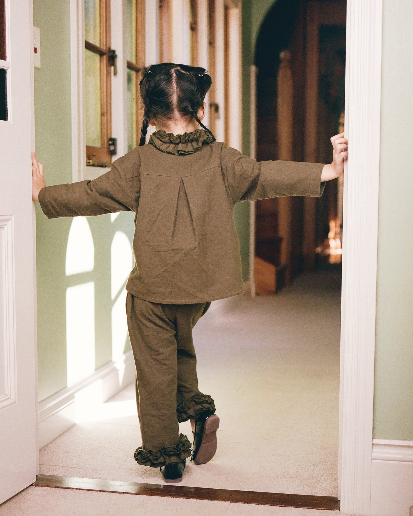 Mini Flannel Ruffle Pant - Eucalyptus