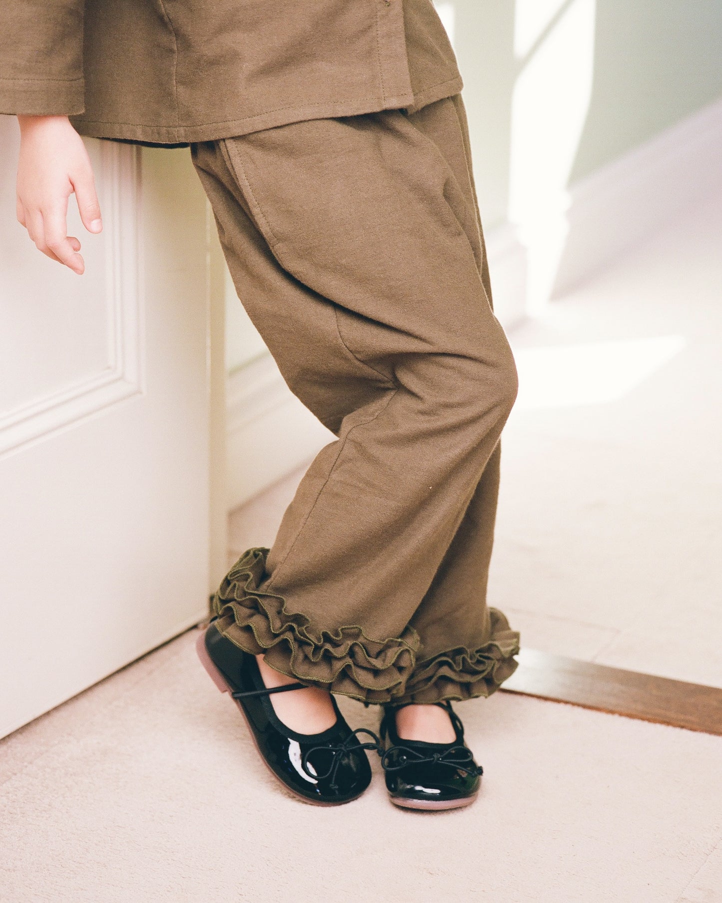 Mini Flannel Ruffle Pant - Eucalyptus