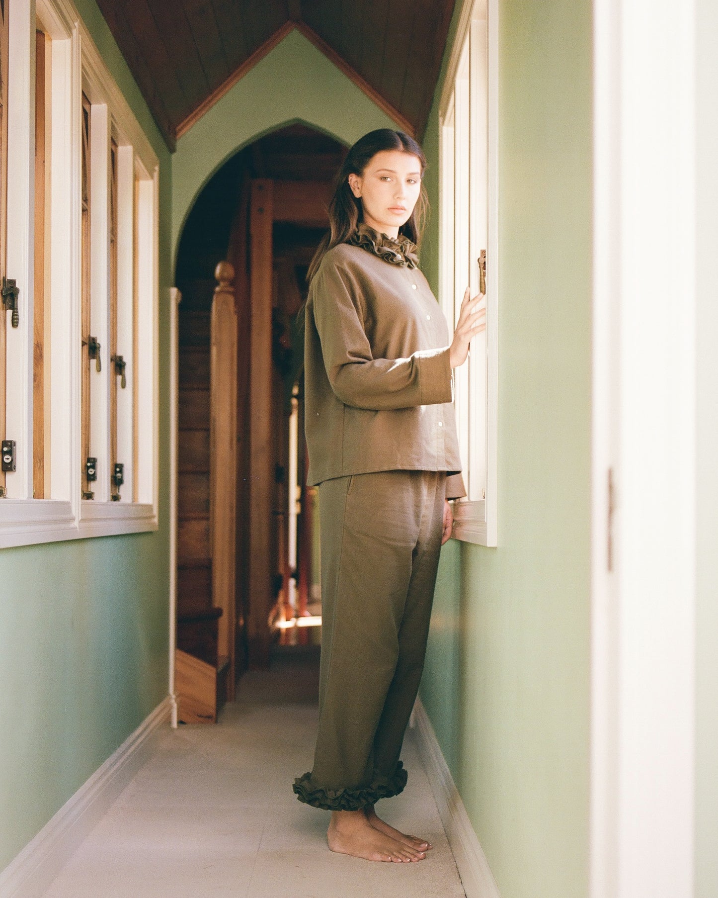 Flannel Ruffle Pant - Eucalyptus