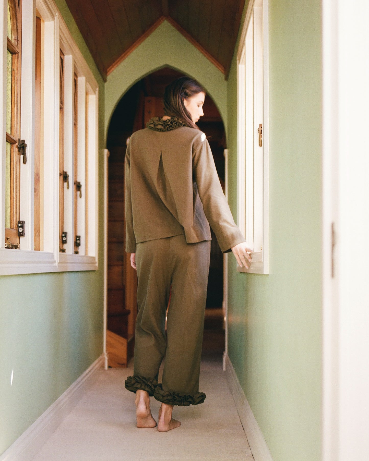 Flannel Ruffle Pant - Eucalyptus