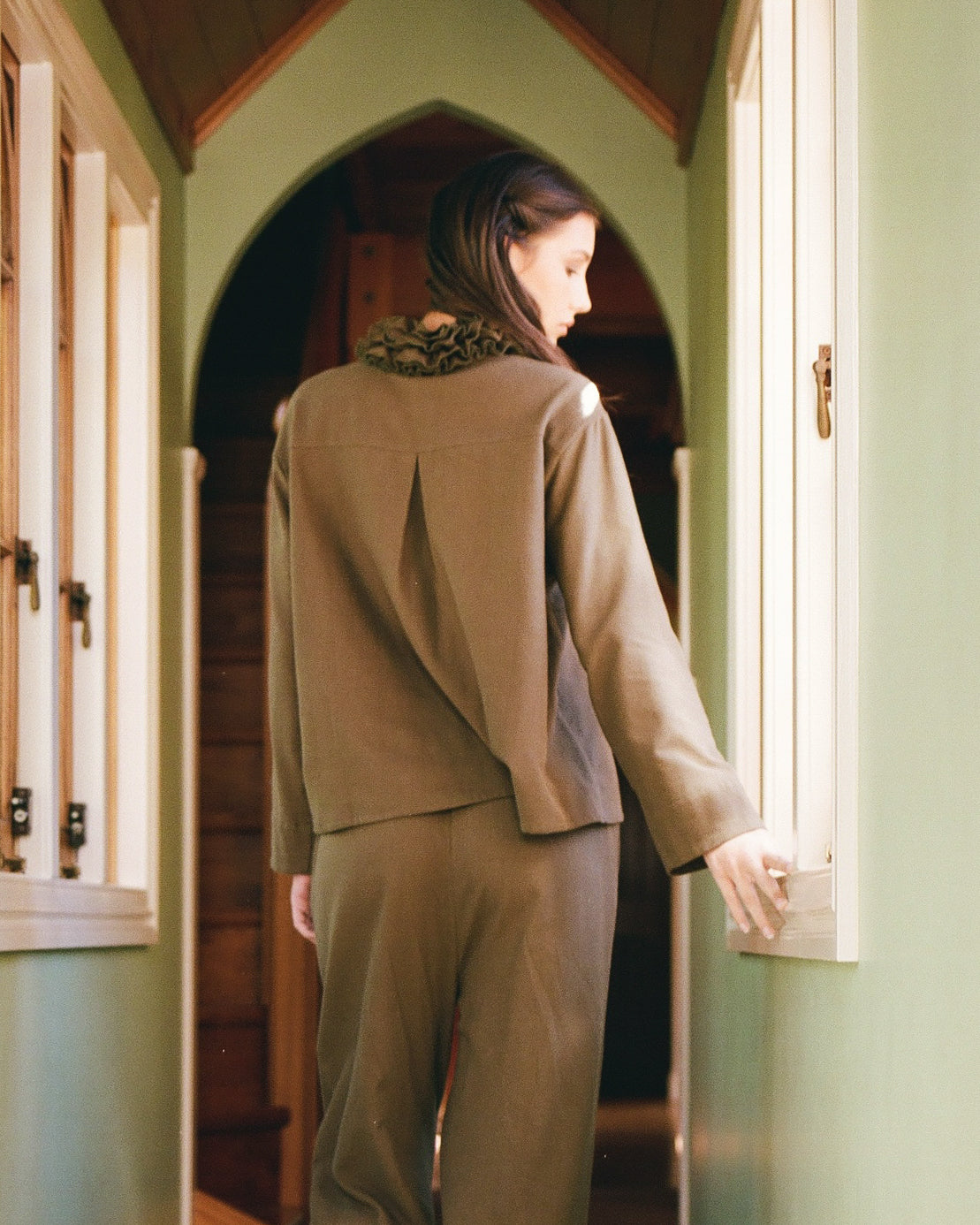 Flannel Ruffle Blouse - Eucalyptus