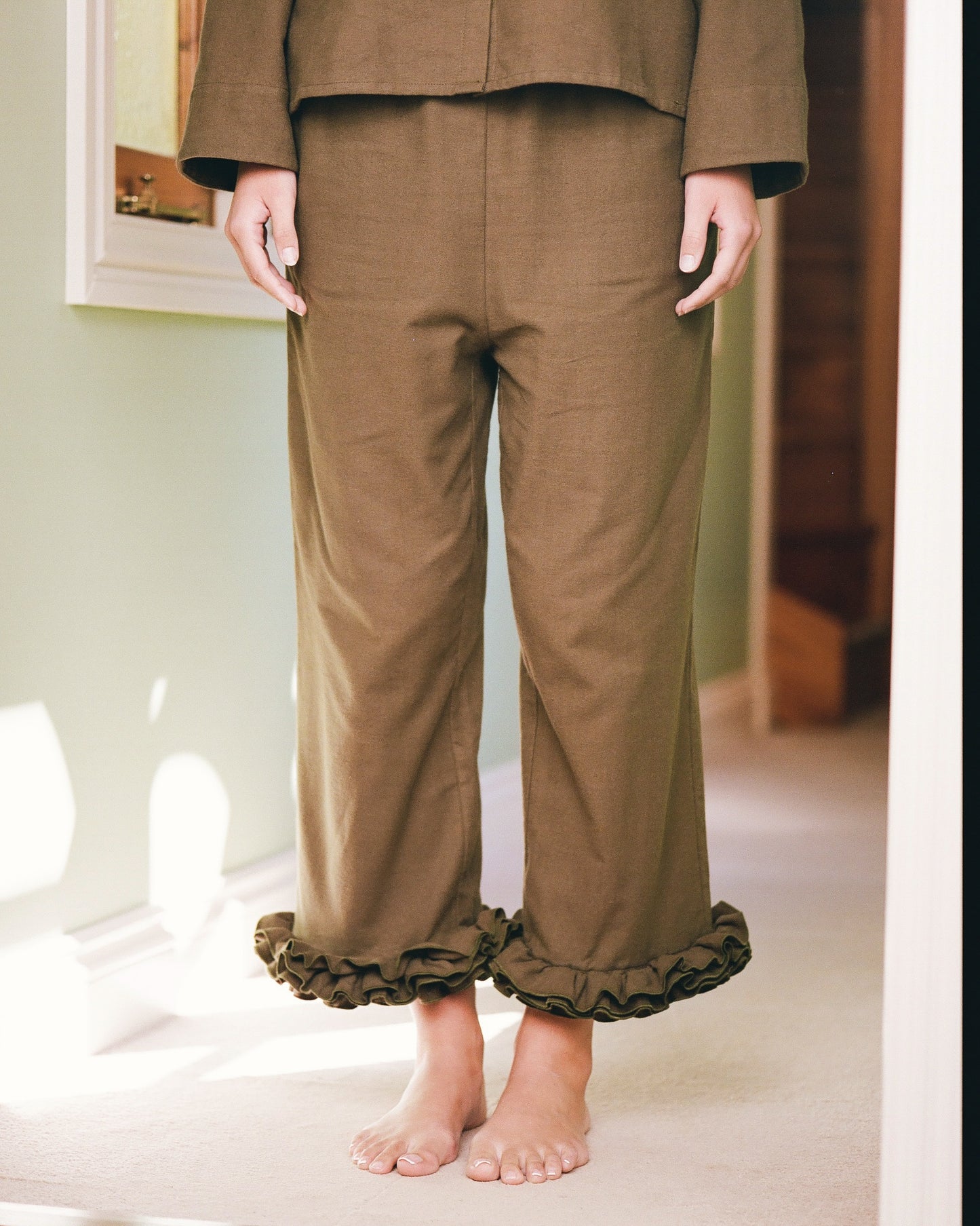 Flannel Ruffle Pant - Eucalyptus