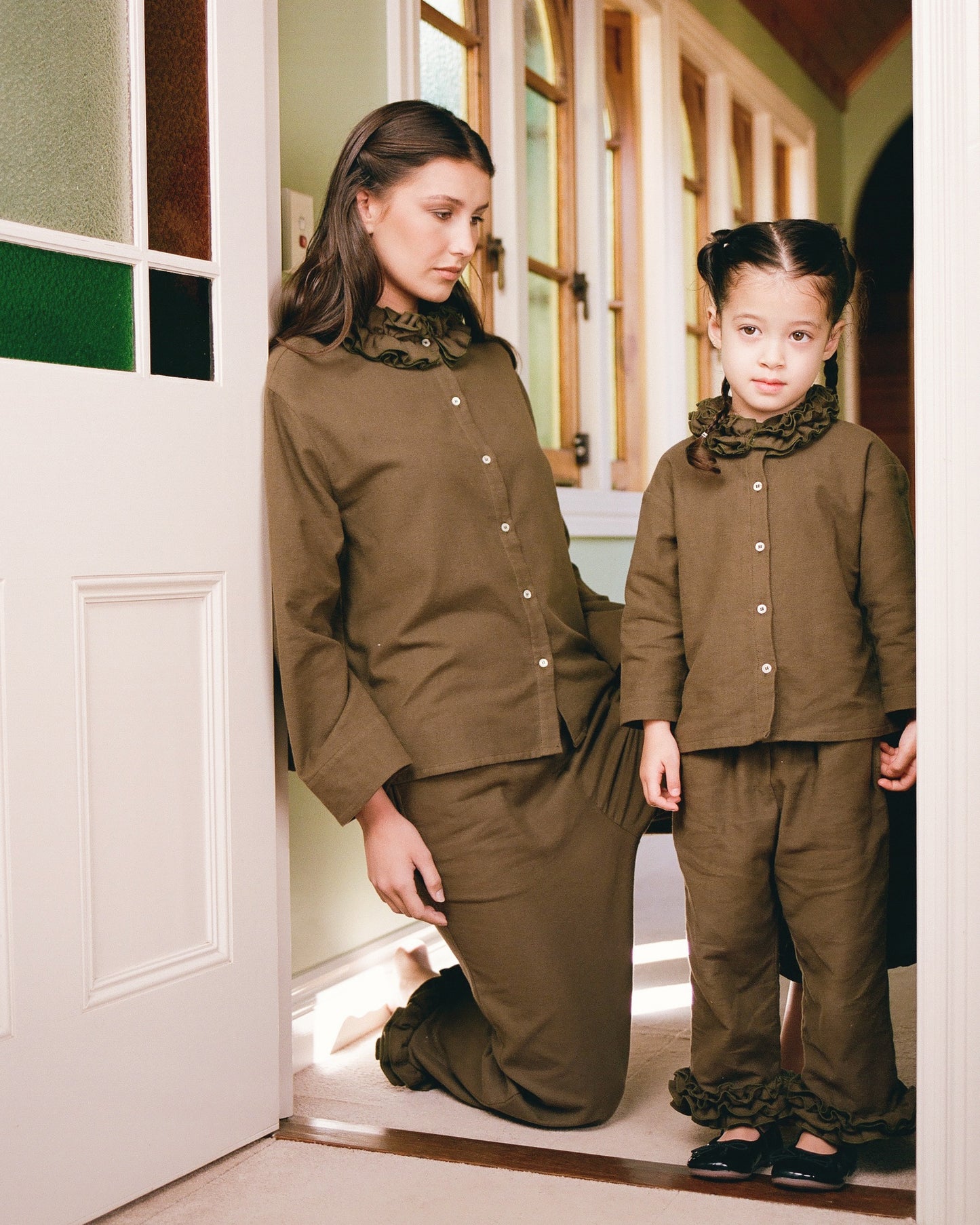 Mini Flannel Ruffle Pant - Eucalyptus