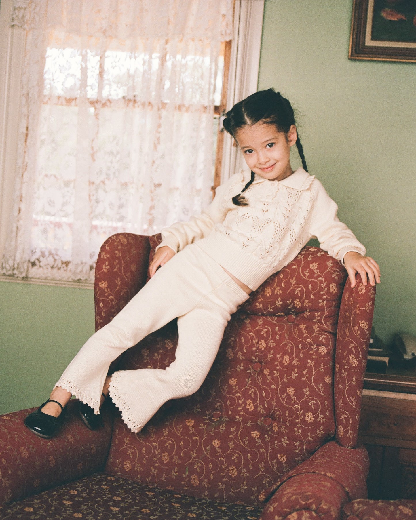 Mini Buttoned Lace Knit Pullover - Porcelain