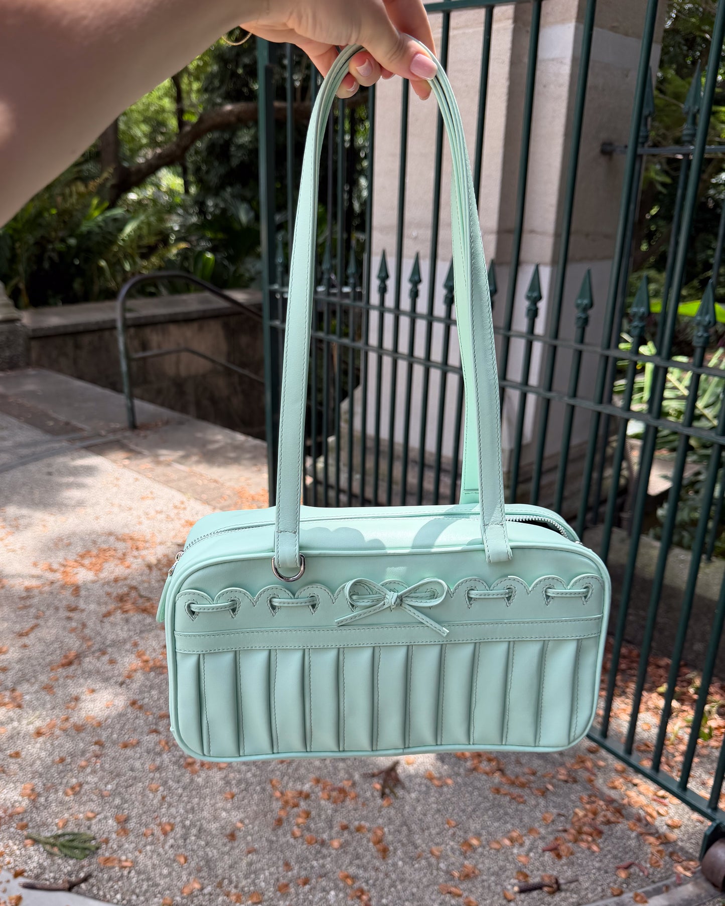 Ribbon Stitch Shoulder Bag - Mint