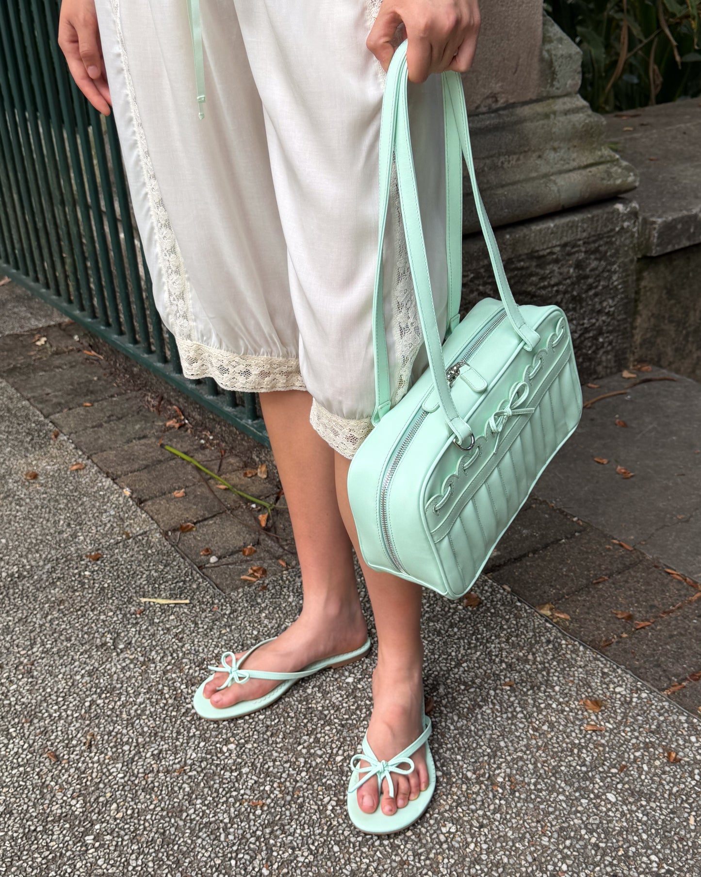 Ribbon Stitch Flip Flops - Mint