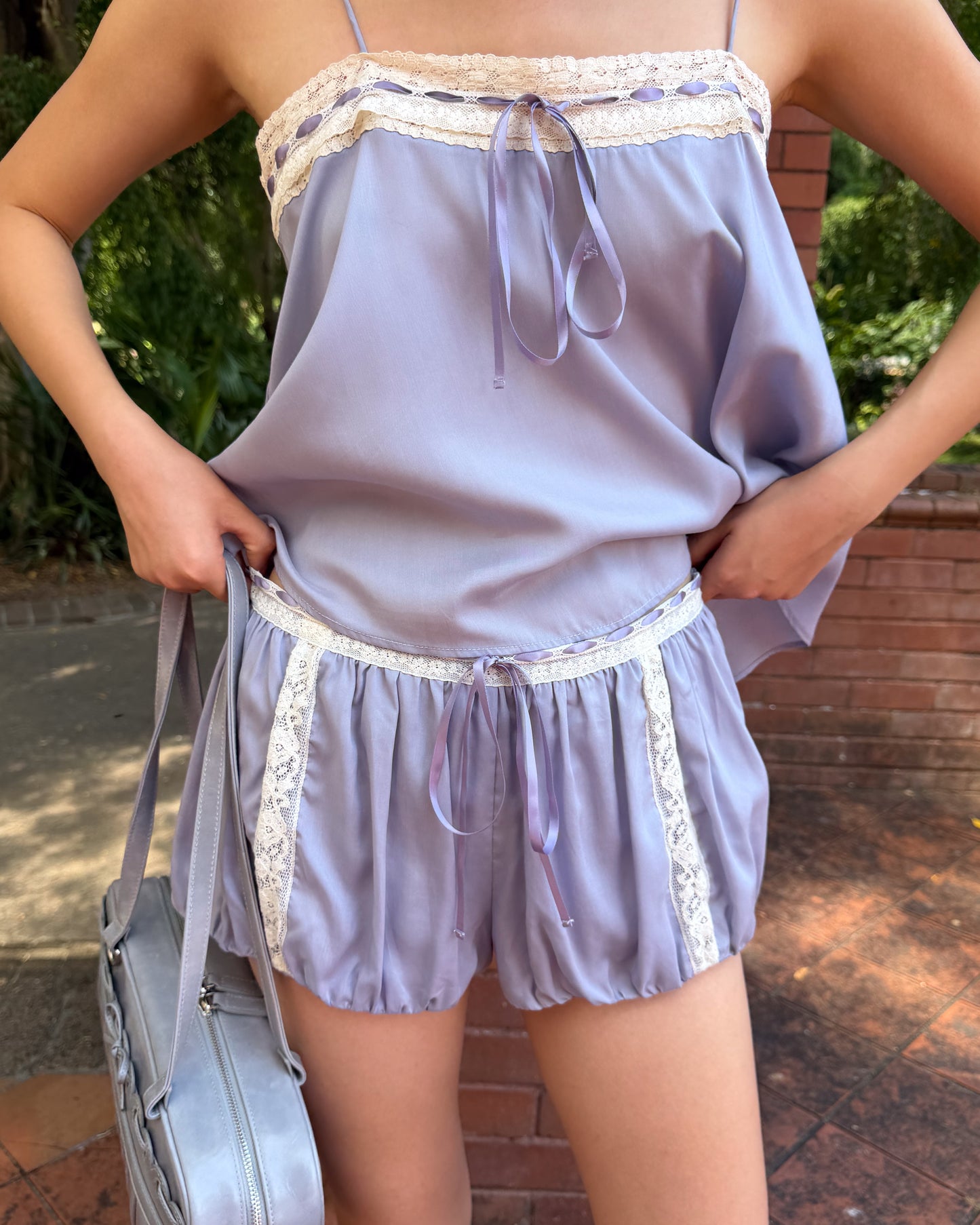 Lace Ribbon Shorts - Wisteria