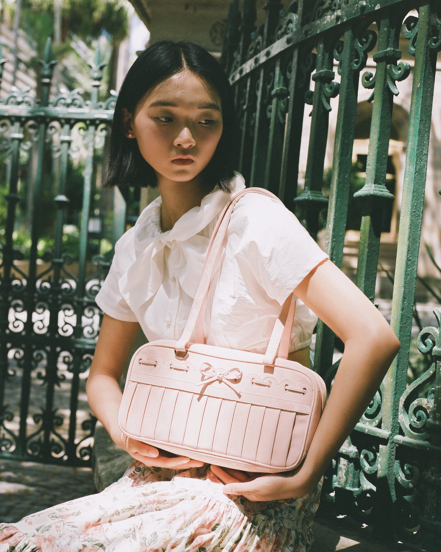 Ribbon Stitch Shoulder Bag - Rose Veil