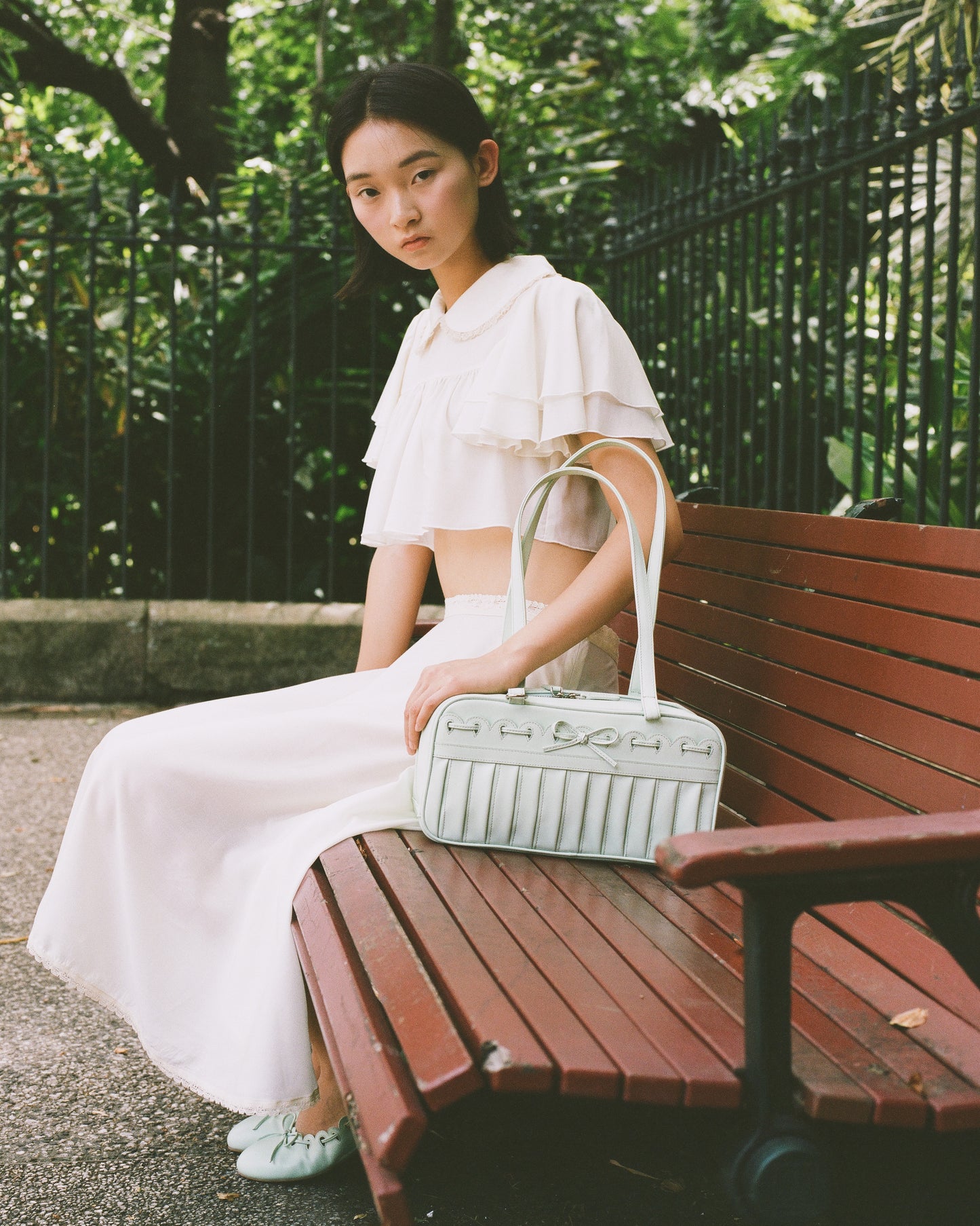 Ribbon Stitch Shoulder Bag - Mint