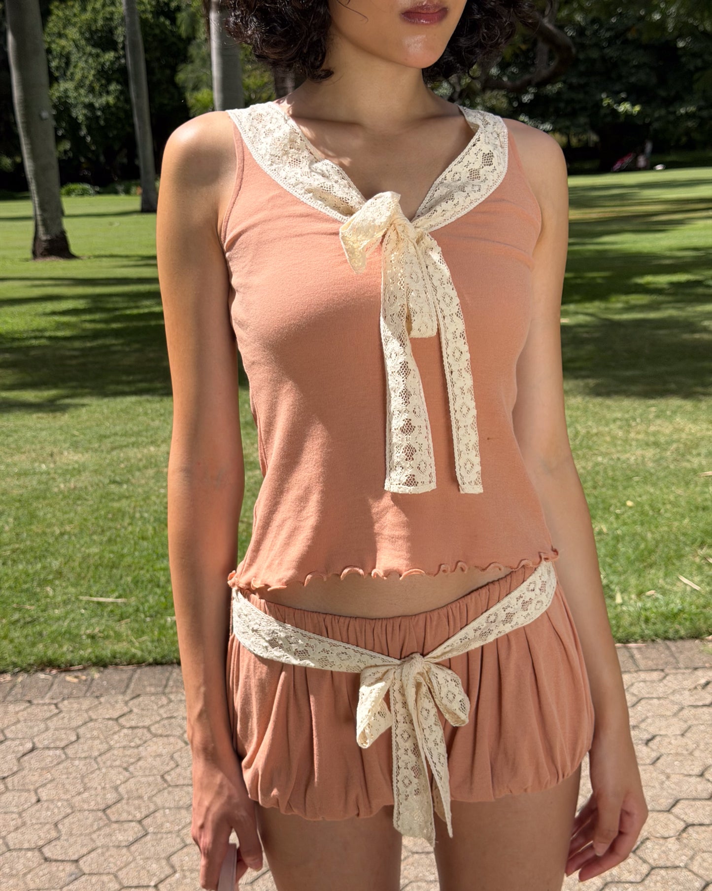 Lace Bow Shorts - Rose Veil