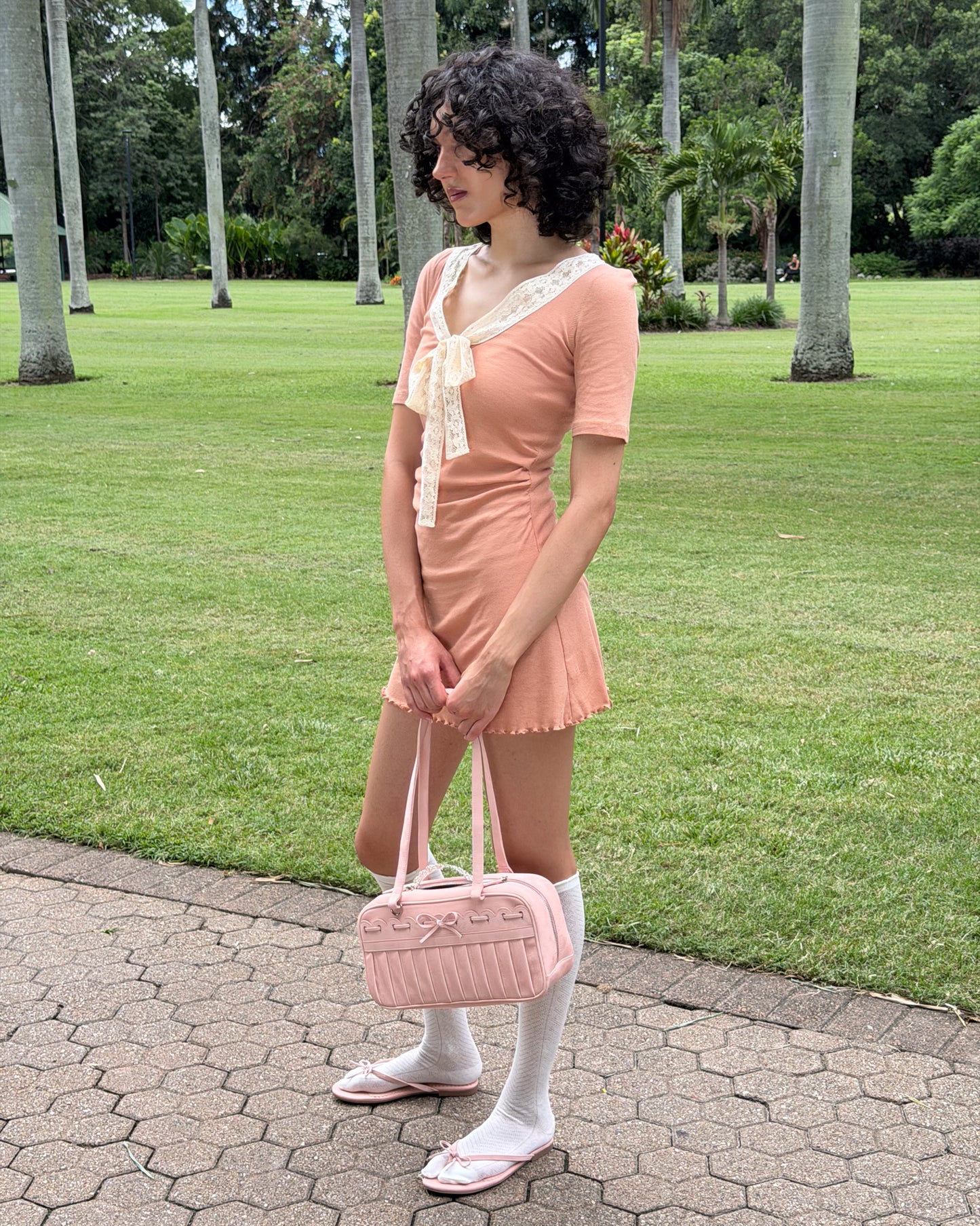 Lace Bow Mini Dress - Rose Veil