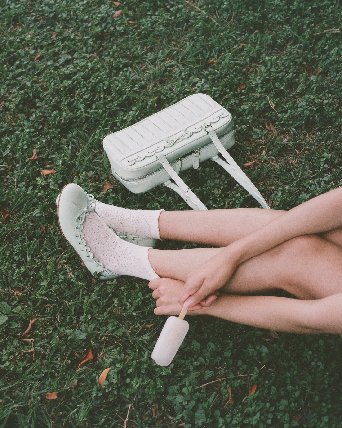 Ribbon Stitch Ballet Flats - Mint