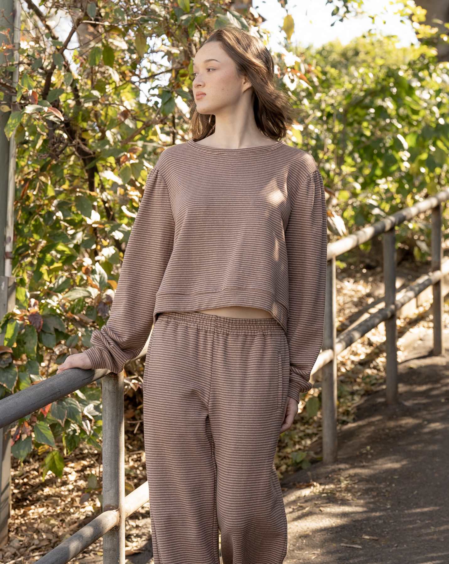 Fleece Logo Crewneck - Oak Stripe