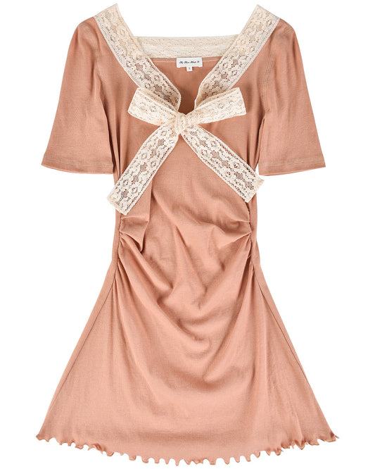Lace Bow Mini Dress - Rose Veil