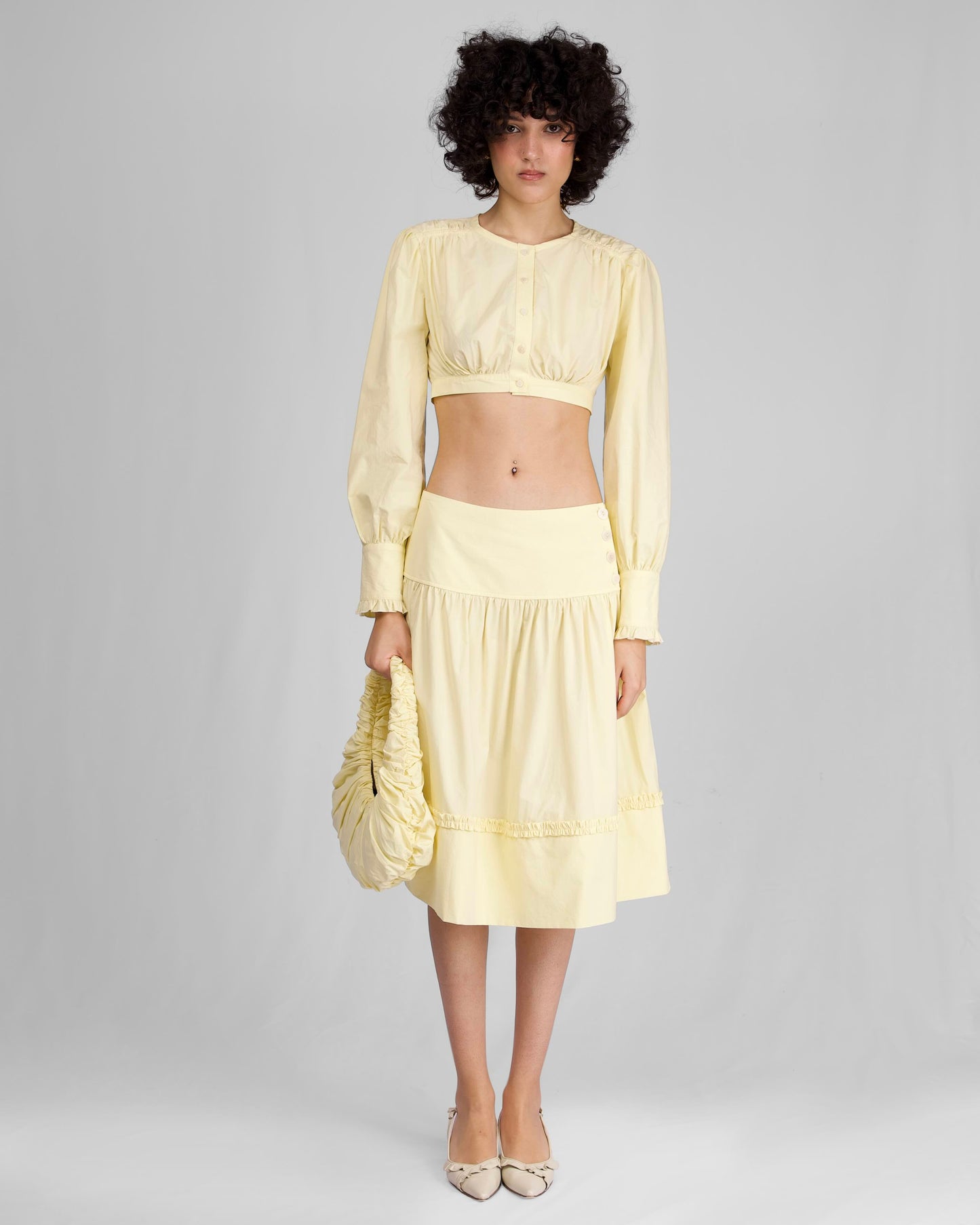 Ruche Button Midi Skirt - Citrine