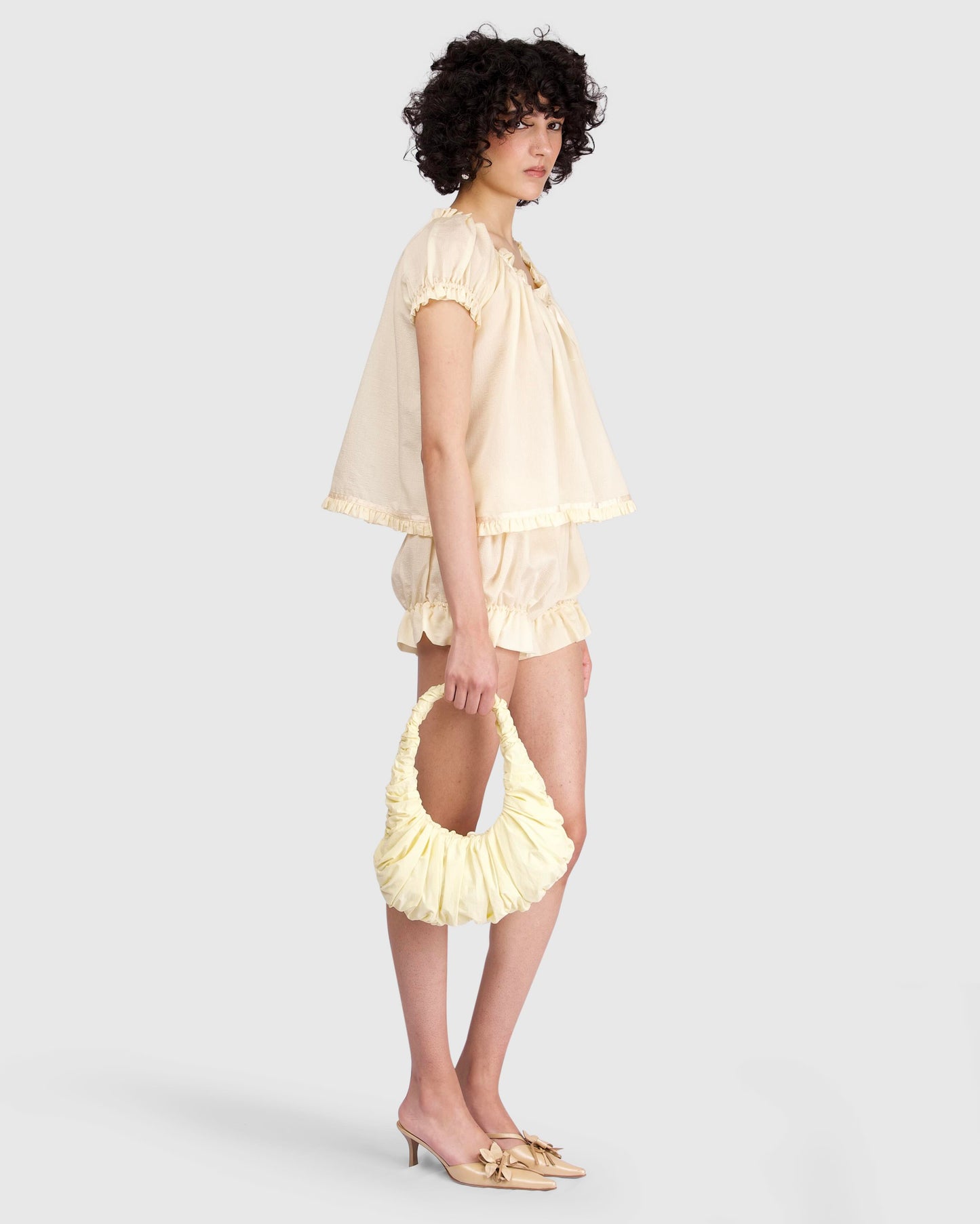 Sheer Tie Puff Sleeve Top - Lemon