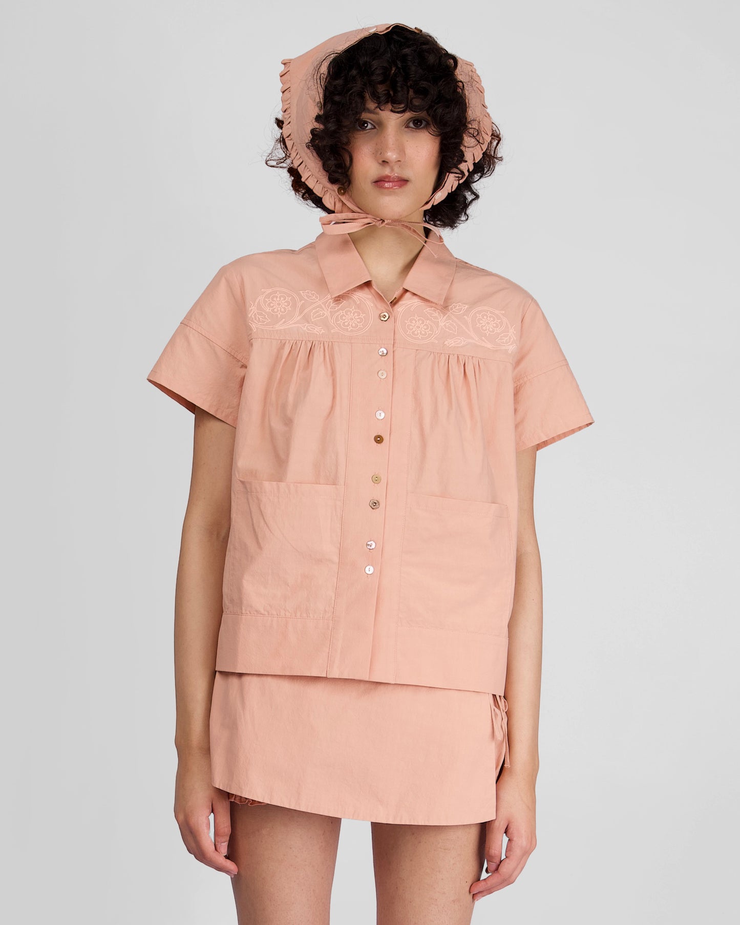 Embroidery Pocket Shirt - Peach