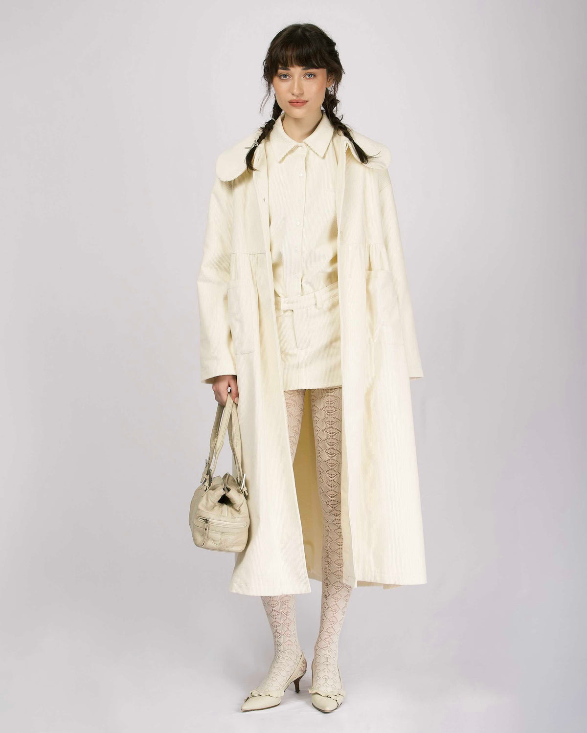 Nina Cord Trench Coat - Cream