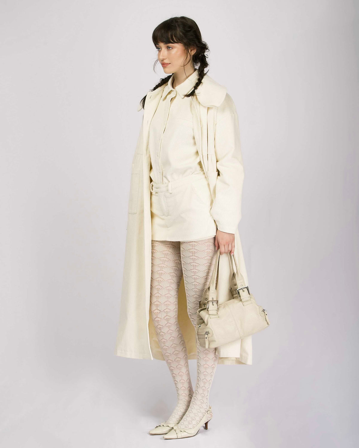 Nina Cord Trench Coat - Cream