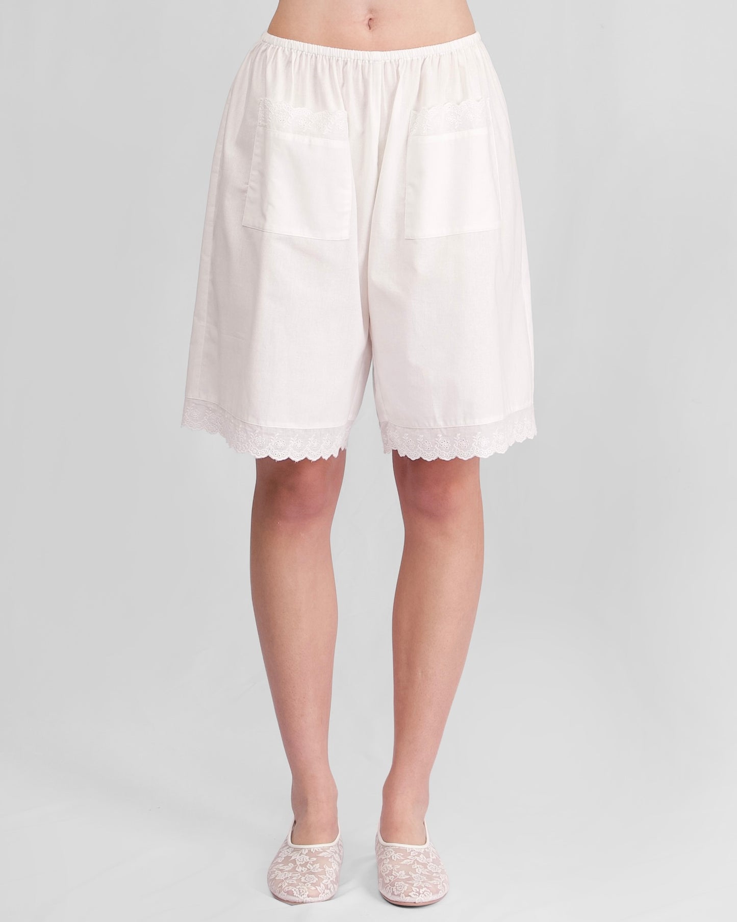 Lace Long Boxer - White