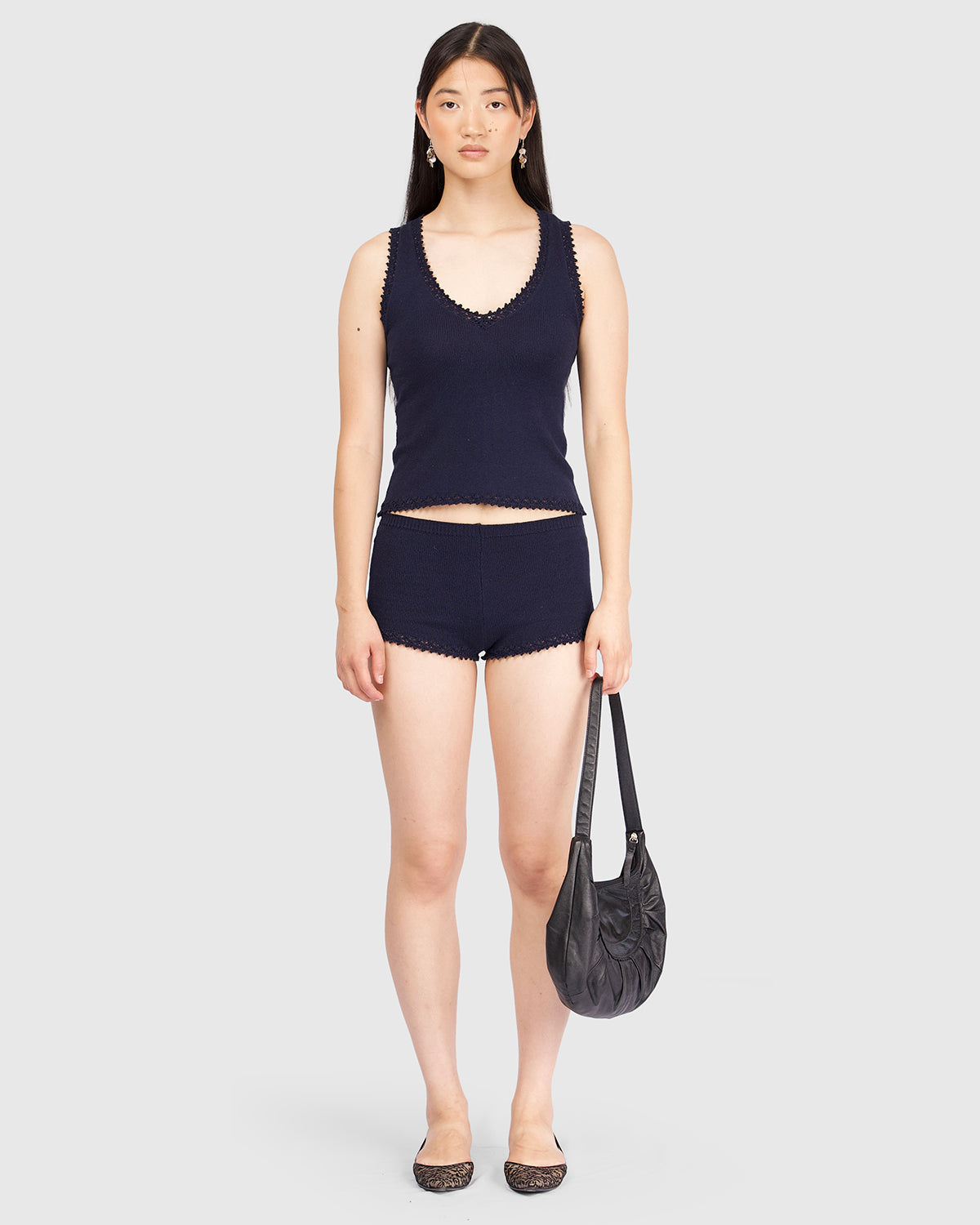 Lace Knit Micro Shorts - Navy