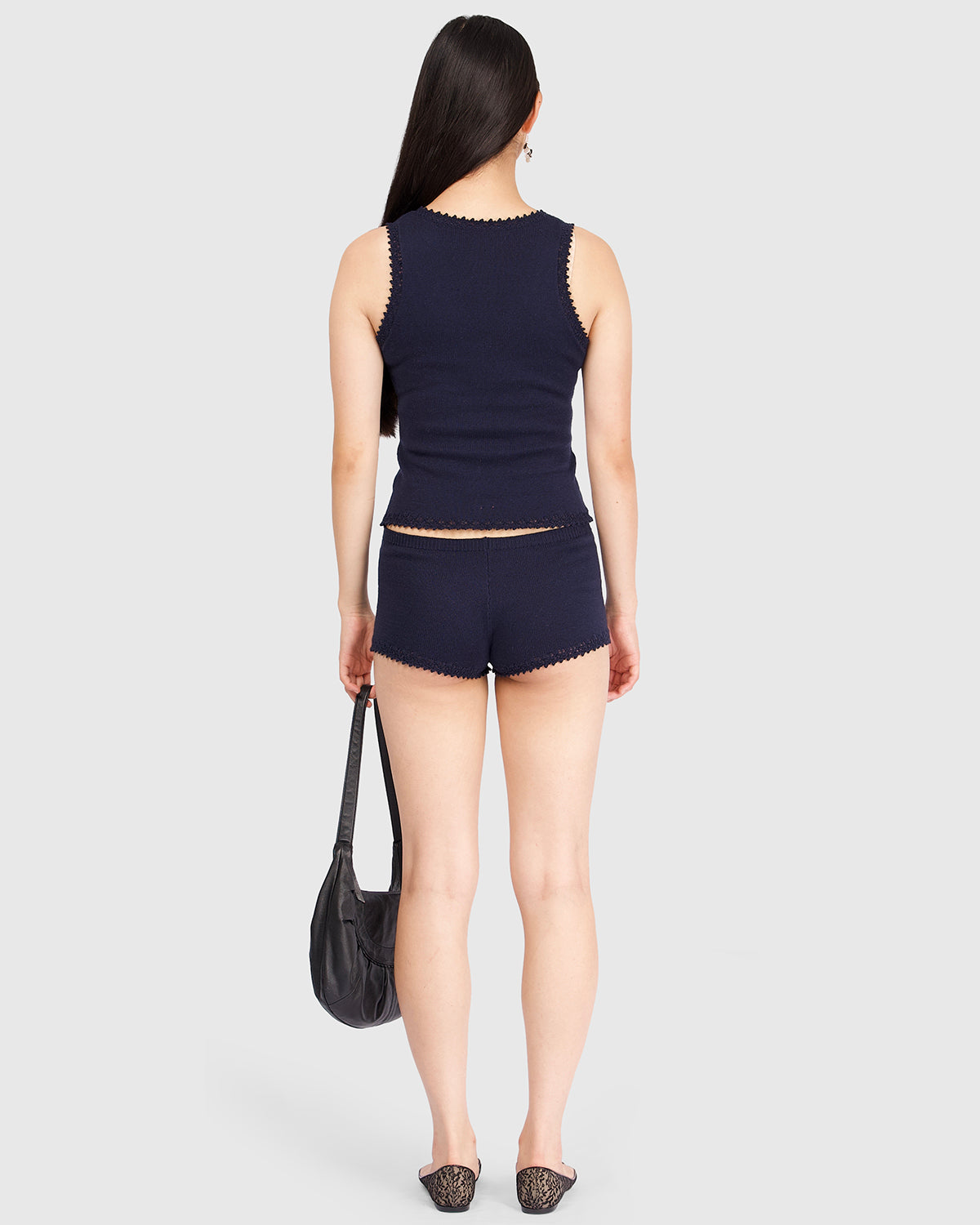 Lace Knit Micro Shorts - Navy