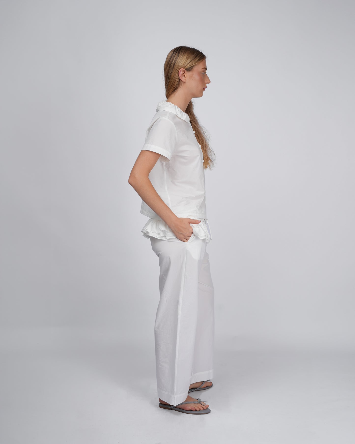 Detachable Ruffle Belt Pant - White