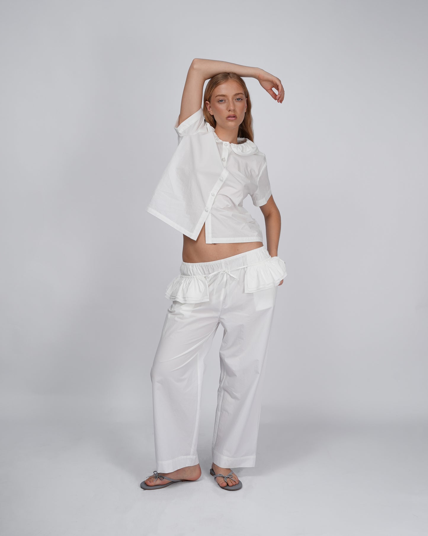 Detachable Ruffle Belt Pant - White