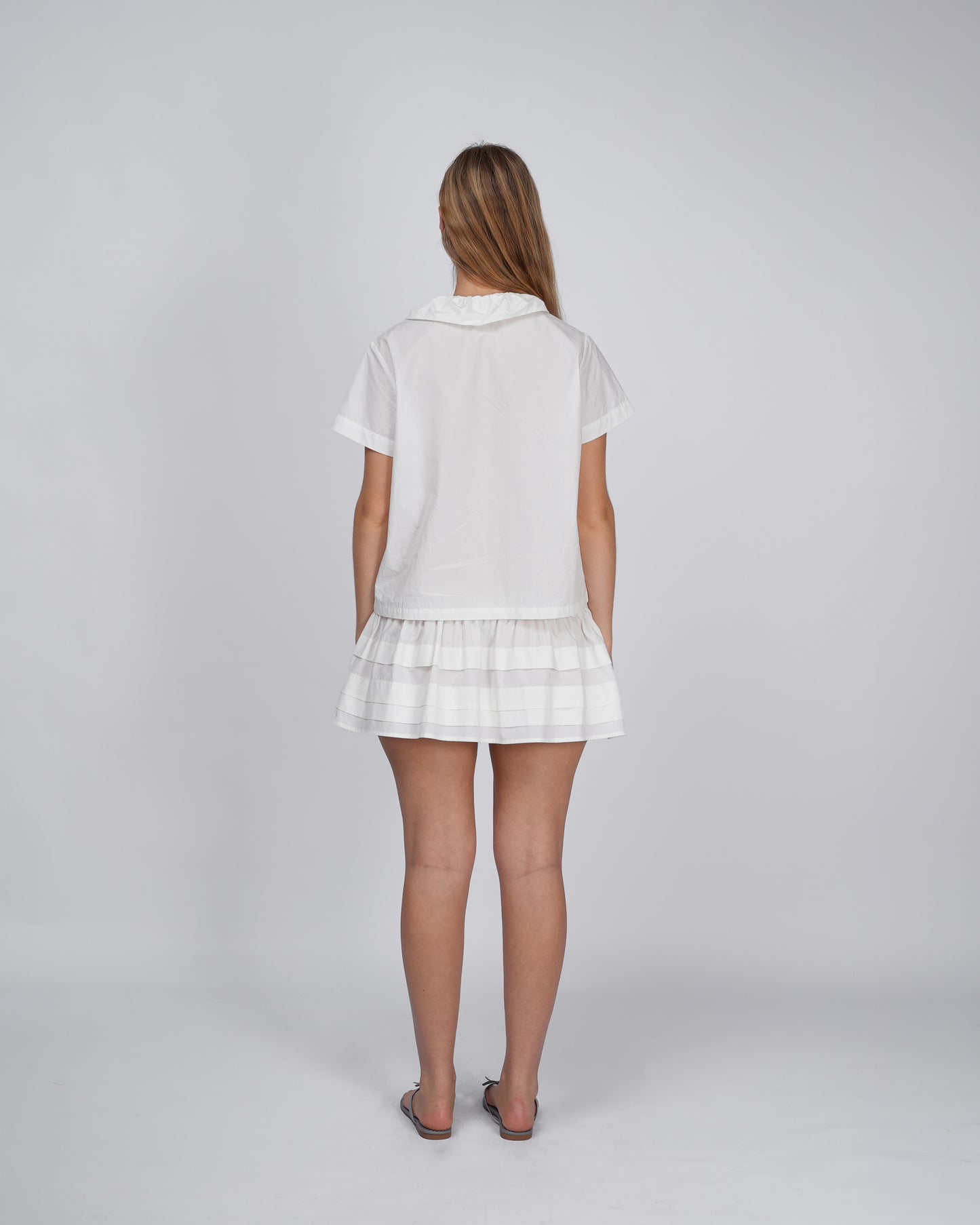 Tiered Pleat Mini Skirt - White