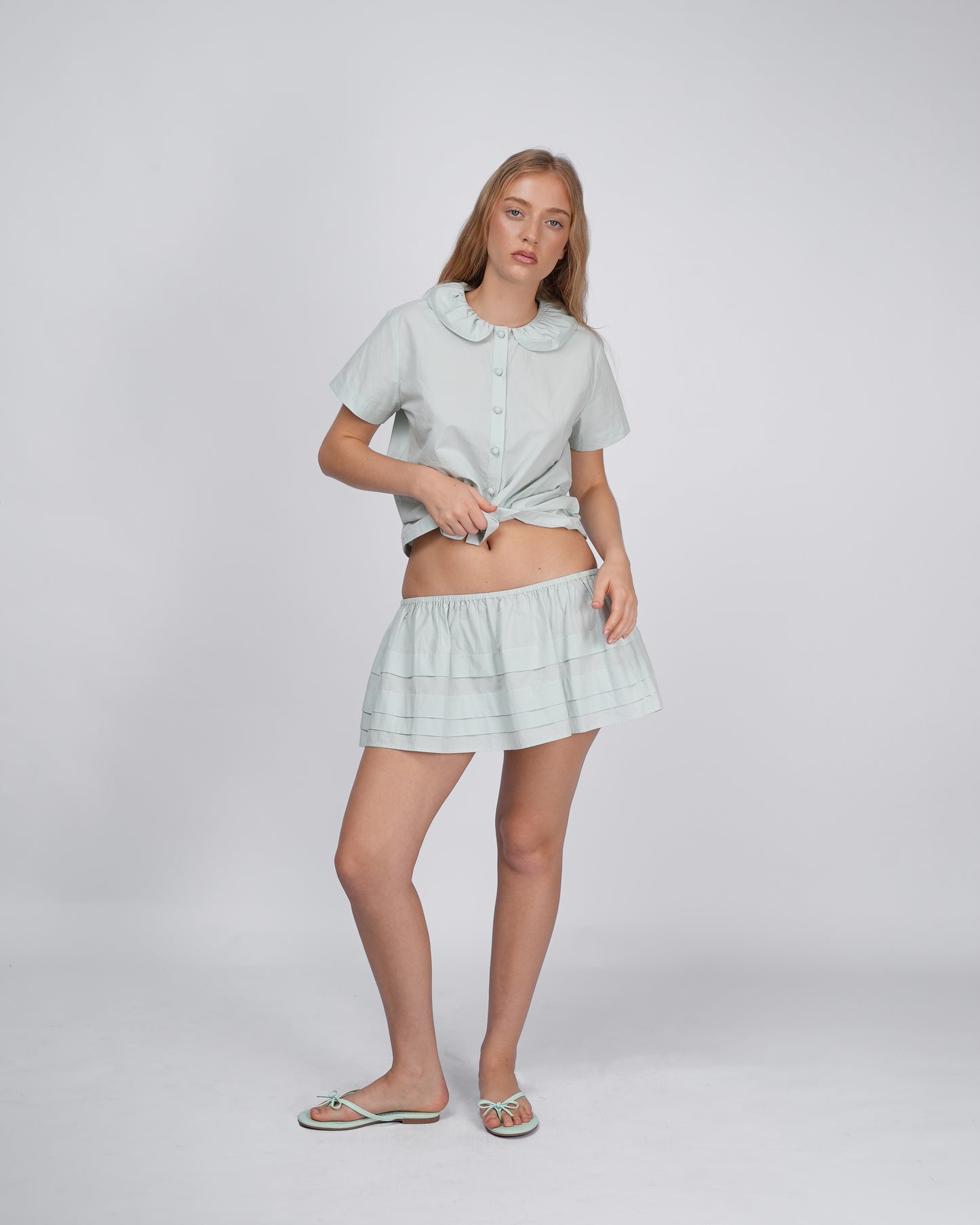 Tiered Pleat Mini Skirt - Mint