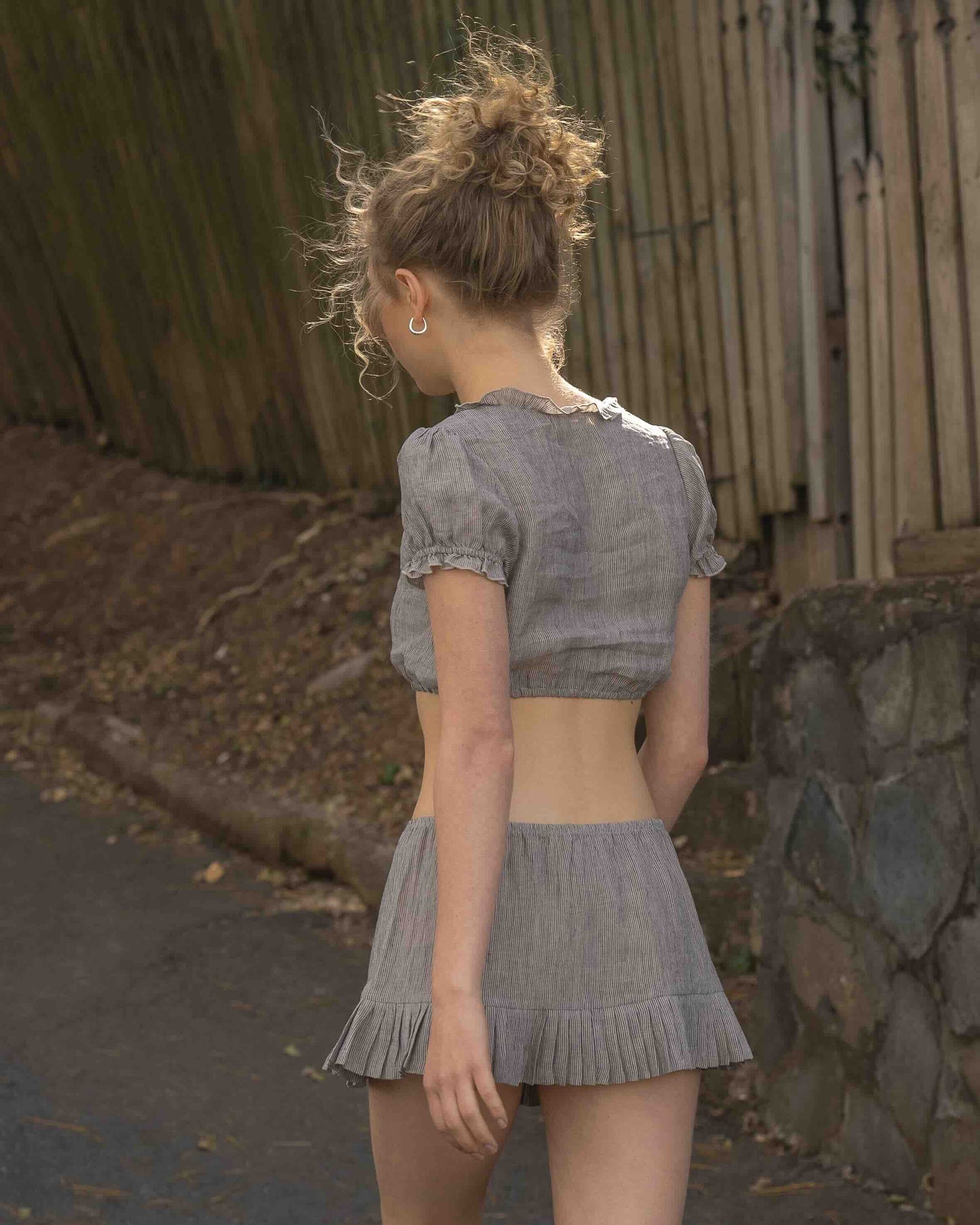 Pleat Mini Skirt - Grey Stripe