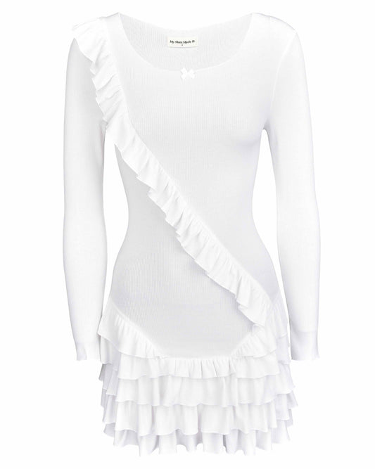 Frill Sash Dress - White