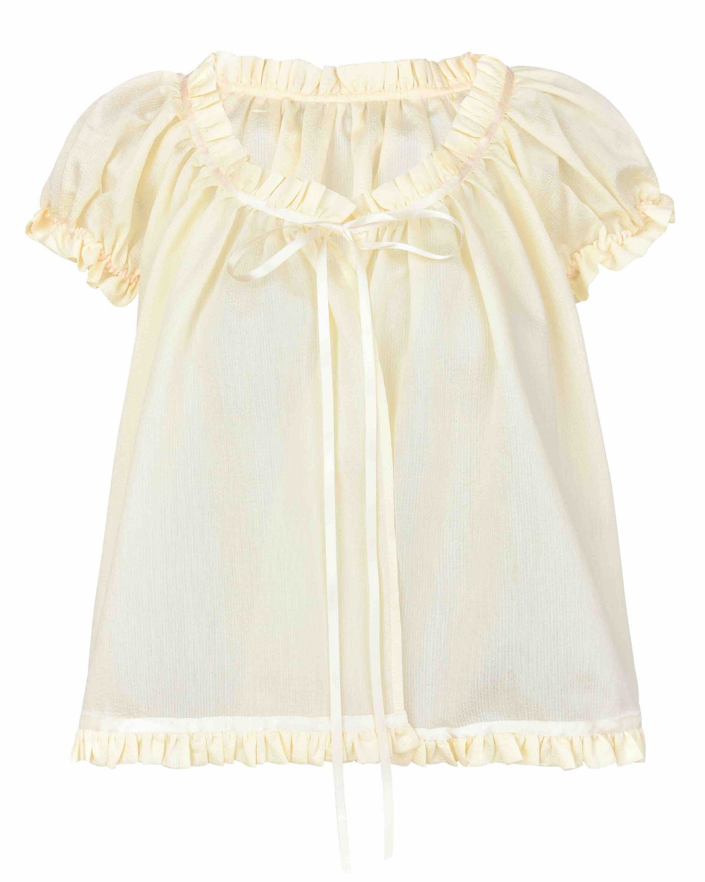 Sheer Tie Puff Sleeve Top - Lemon