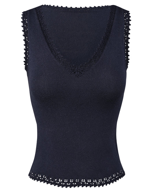 Lace Knit Tank - Navy