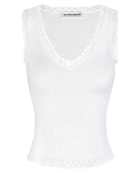 Lace Knit Tank - White